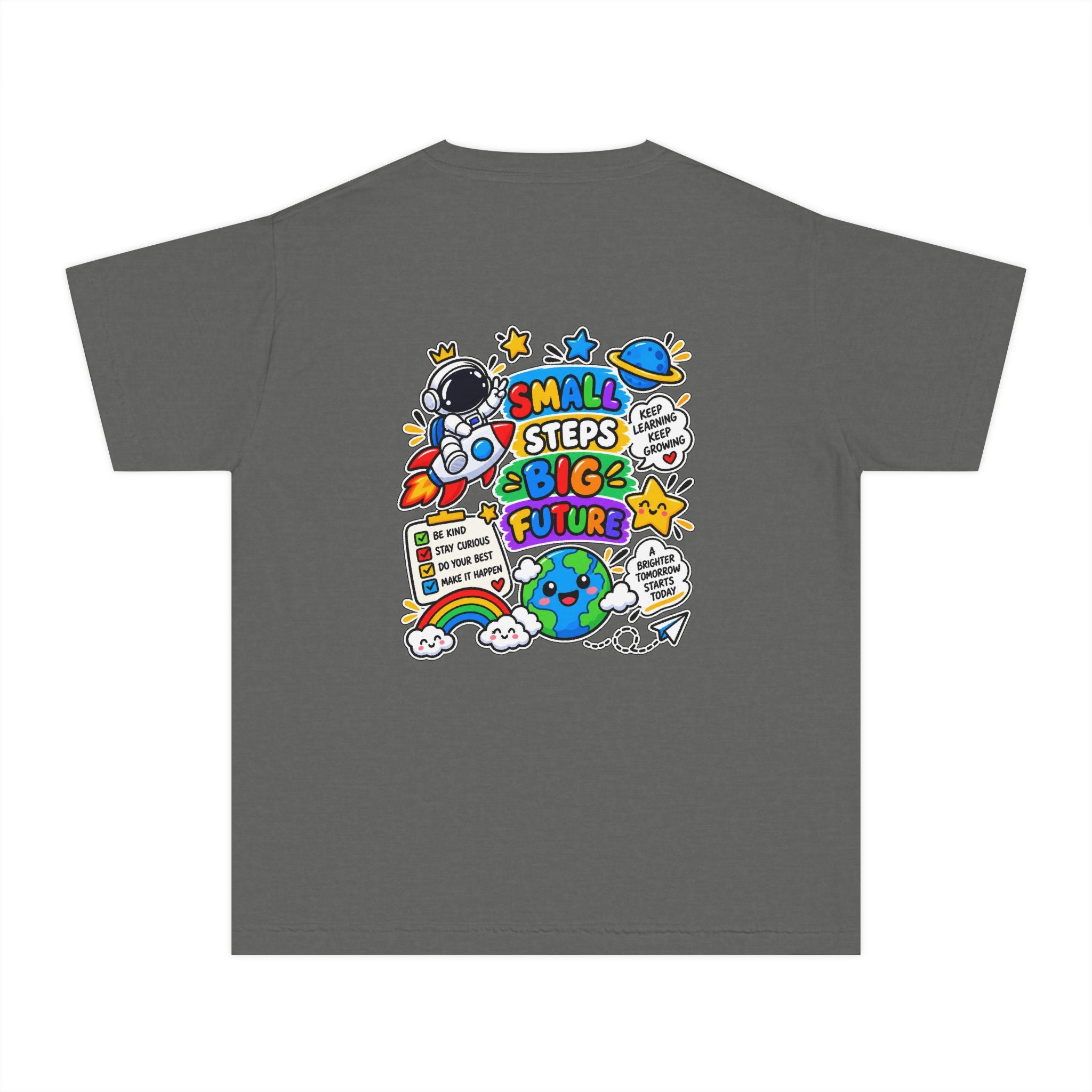 Youth Space Adventure Tee – “Dream Explore Discover / Small Steps Big Future”