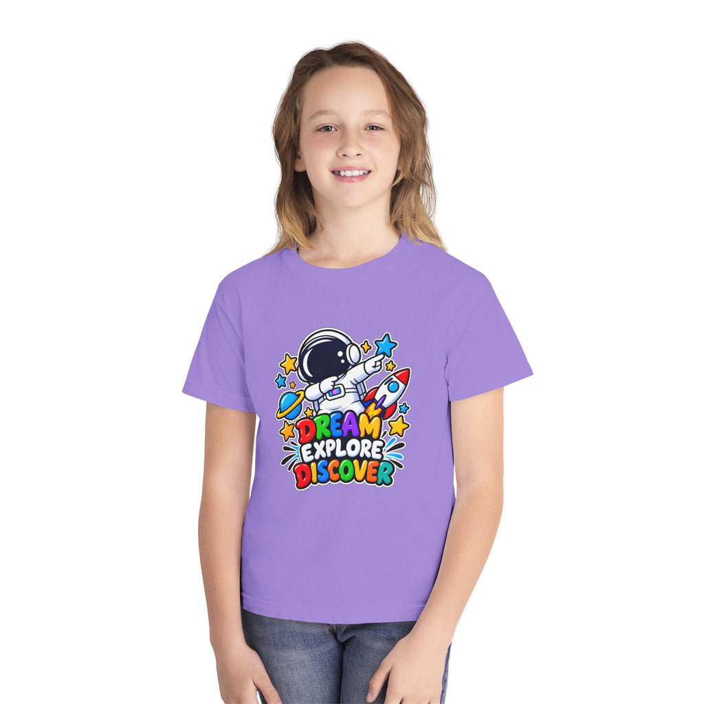 Youth Space Adventure Tee – “Dream Explore Discover / Small Steps Big Future”