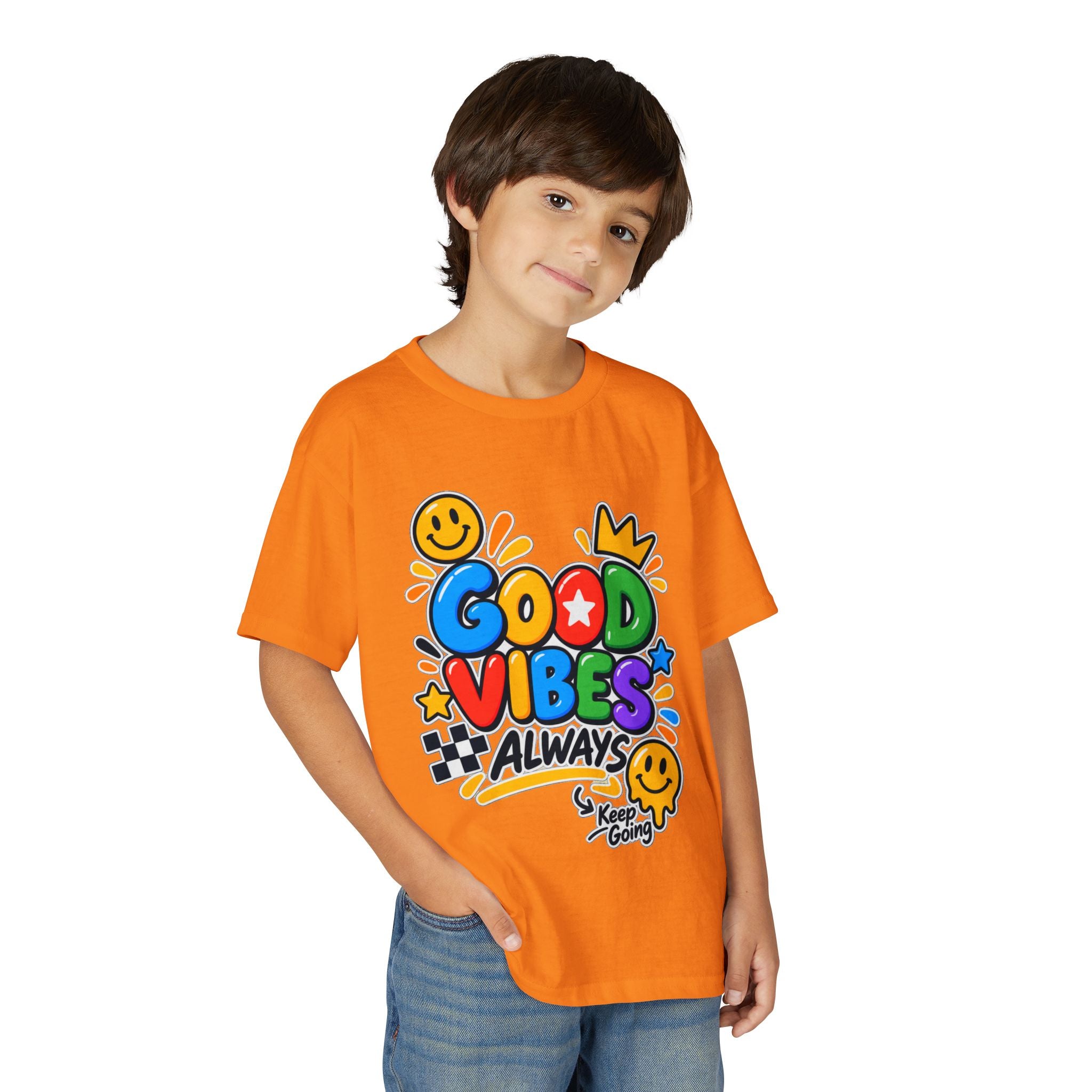 Youth T-Shirt — "Good Vibes Always" Colorful Positive Message Tee