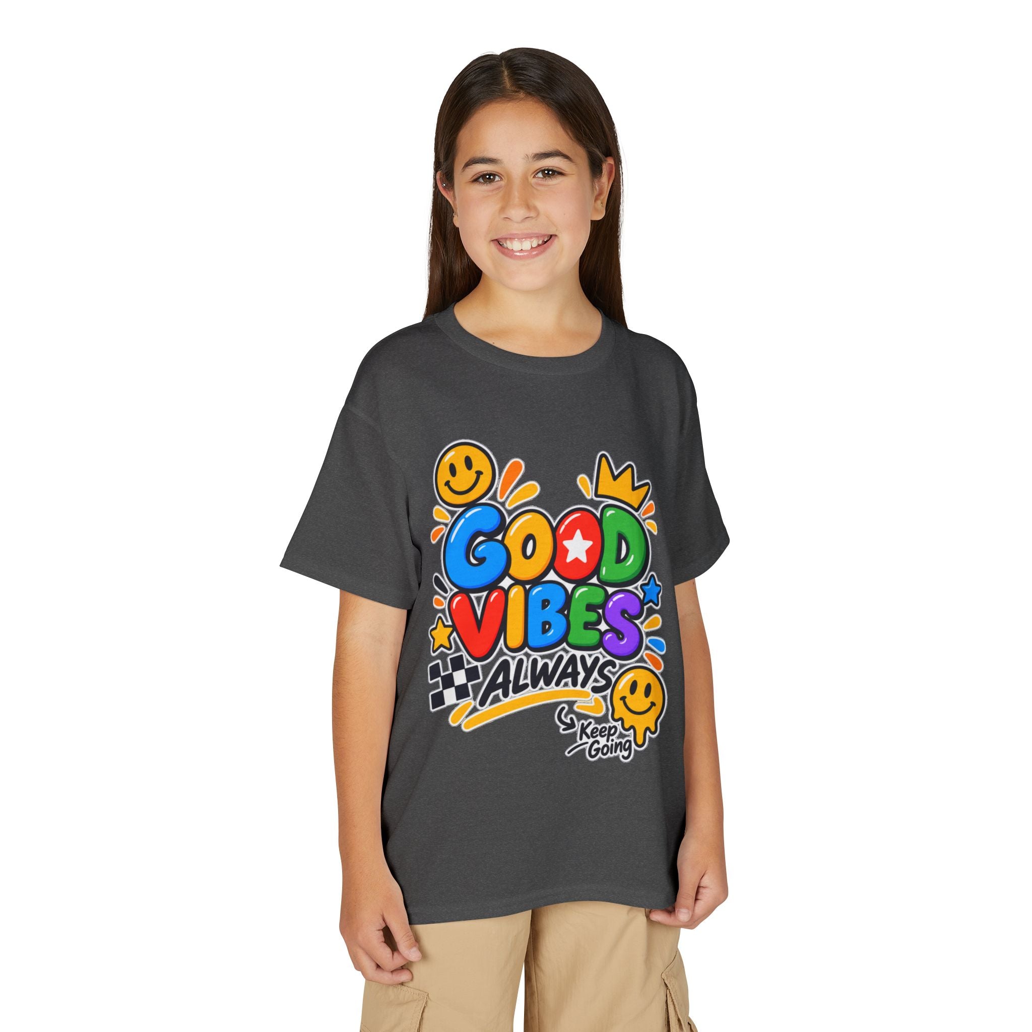Youth T-Shirt — "Good Vibes Always" Colorful Positive Message Tee