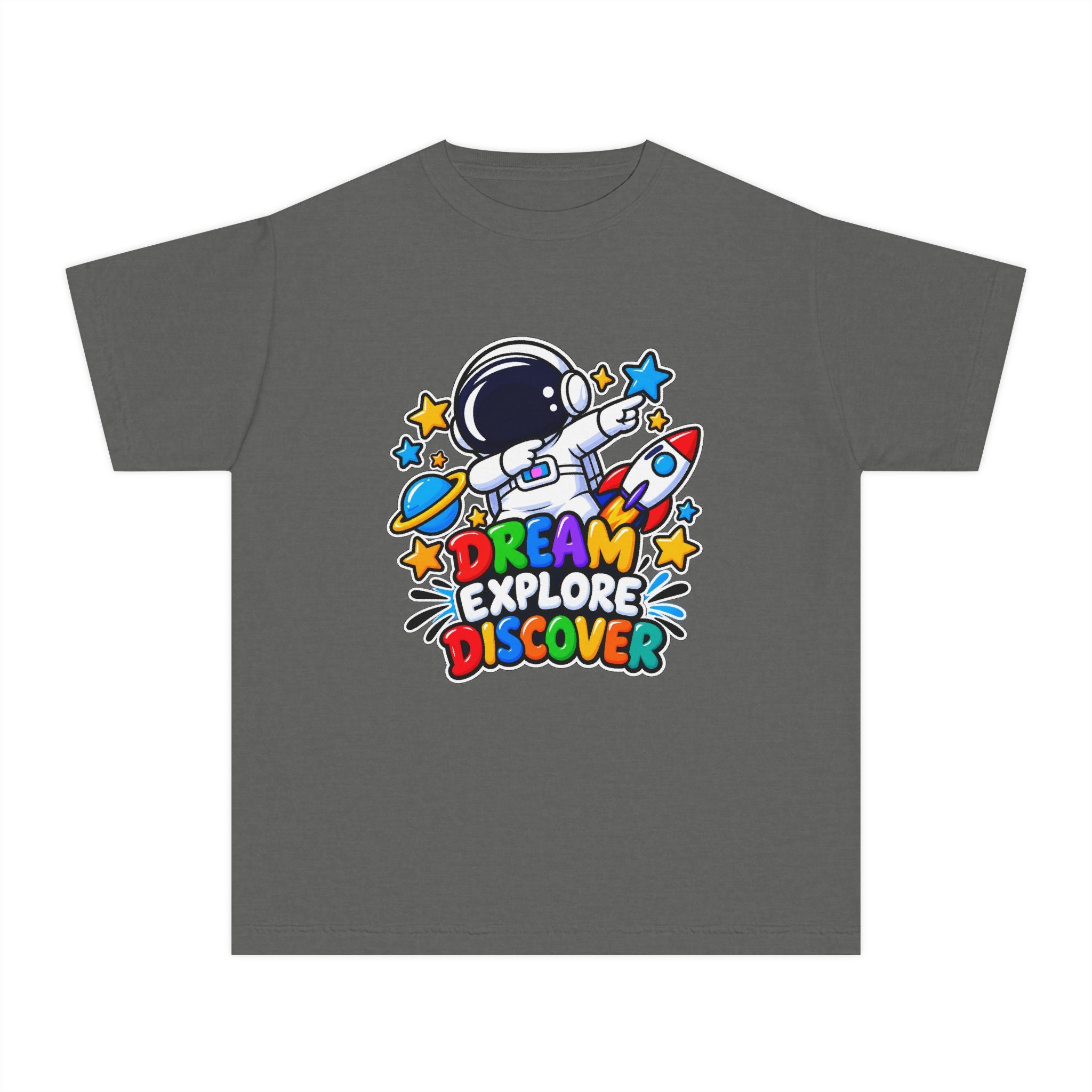 Youth Space Adventure Tee – “Dream Explore Discover / Small Steps Big Future”