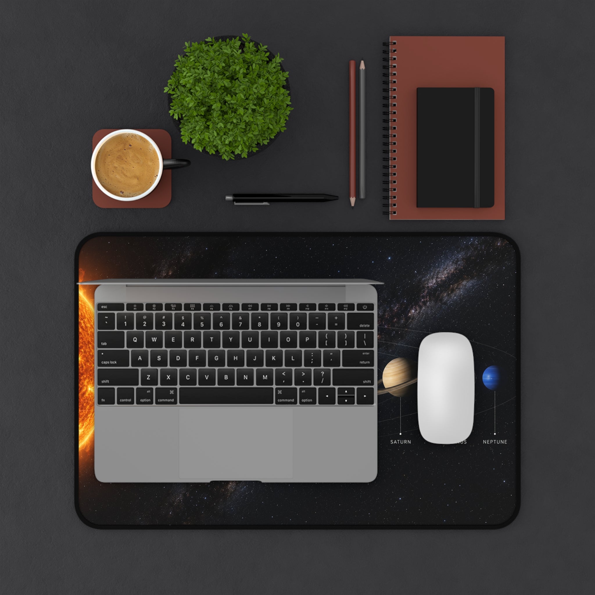 Solar System Desk Mat — Planetary Space Desk Pad with Planet Labels