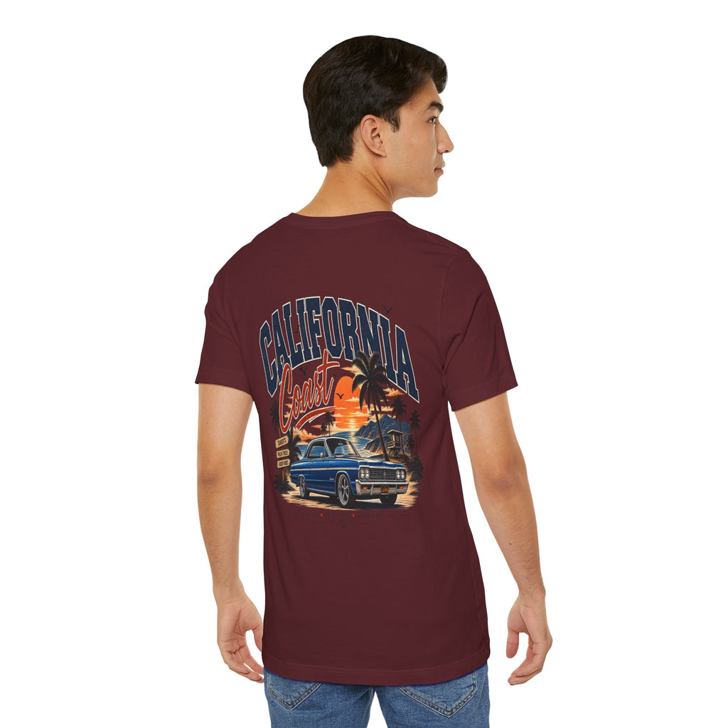 California Coast Pocket Tee — Retro Palm Surf Graphic