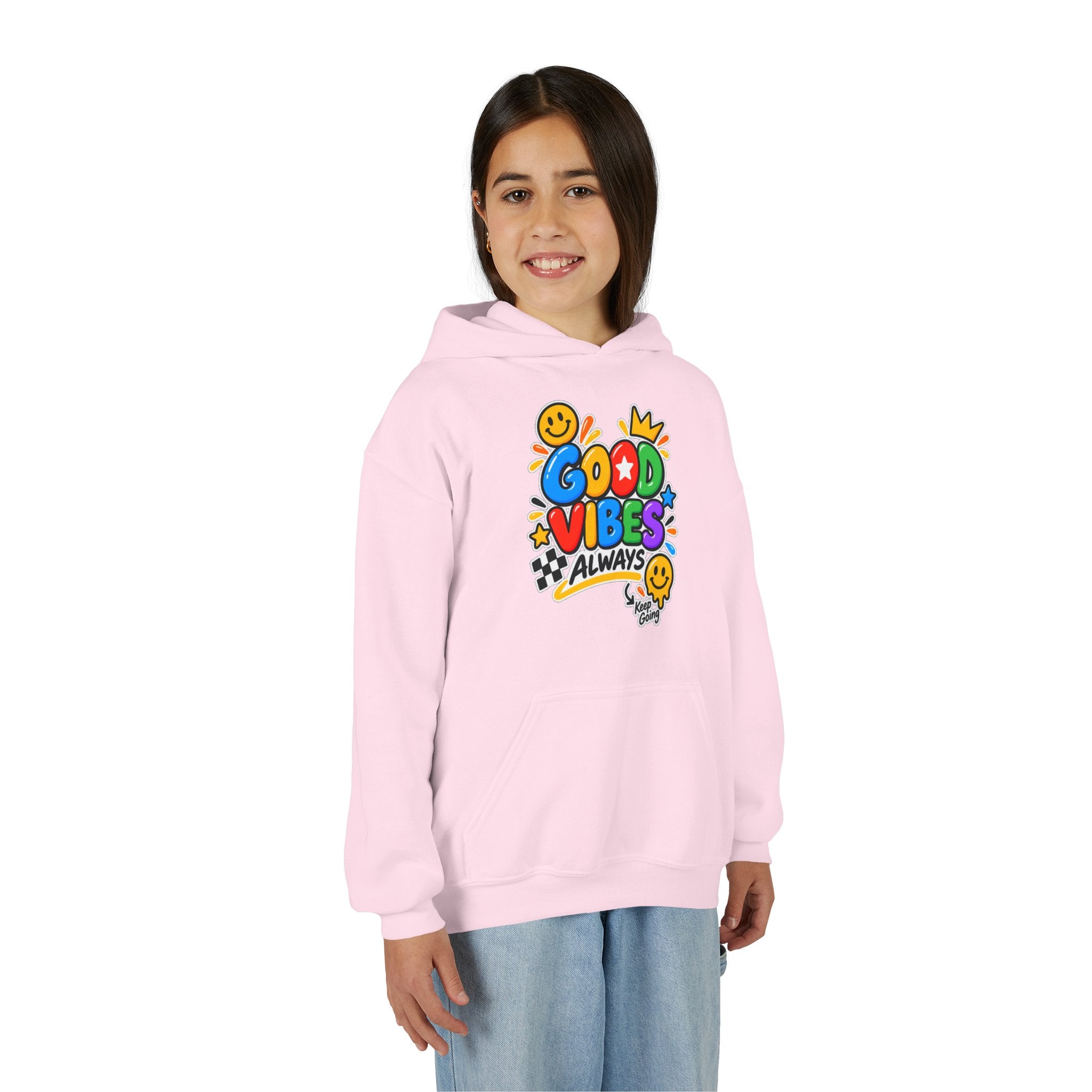 Youth Hoodie - "Good Vibes Always" Colorful Positive Graphic
