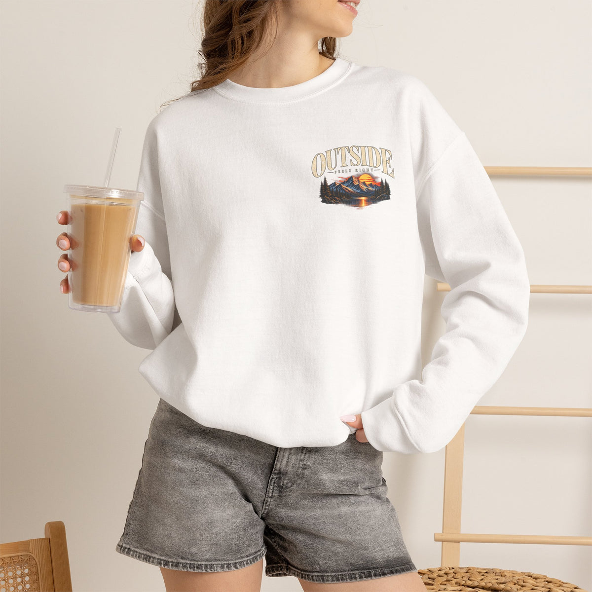 Outside Scenic Crewneck — Mountain Sunset Nature Graphic