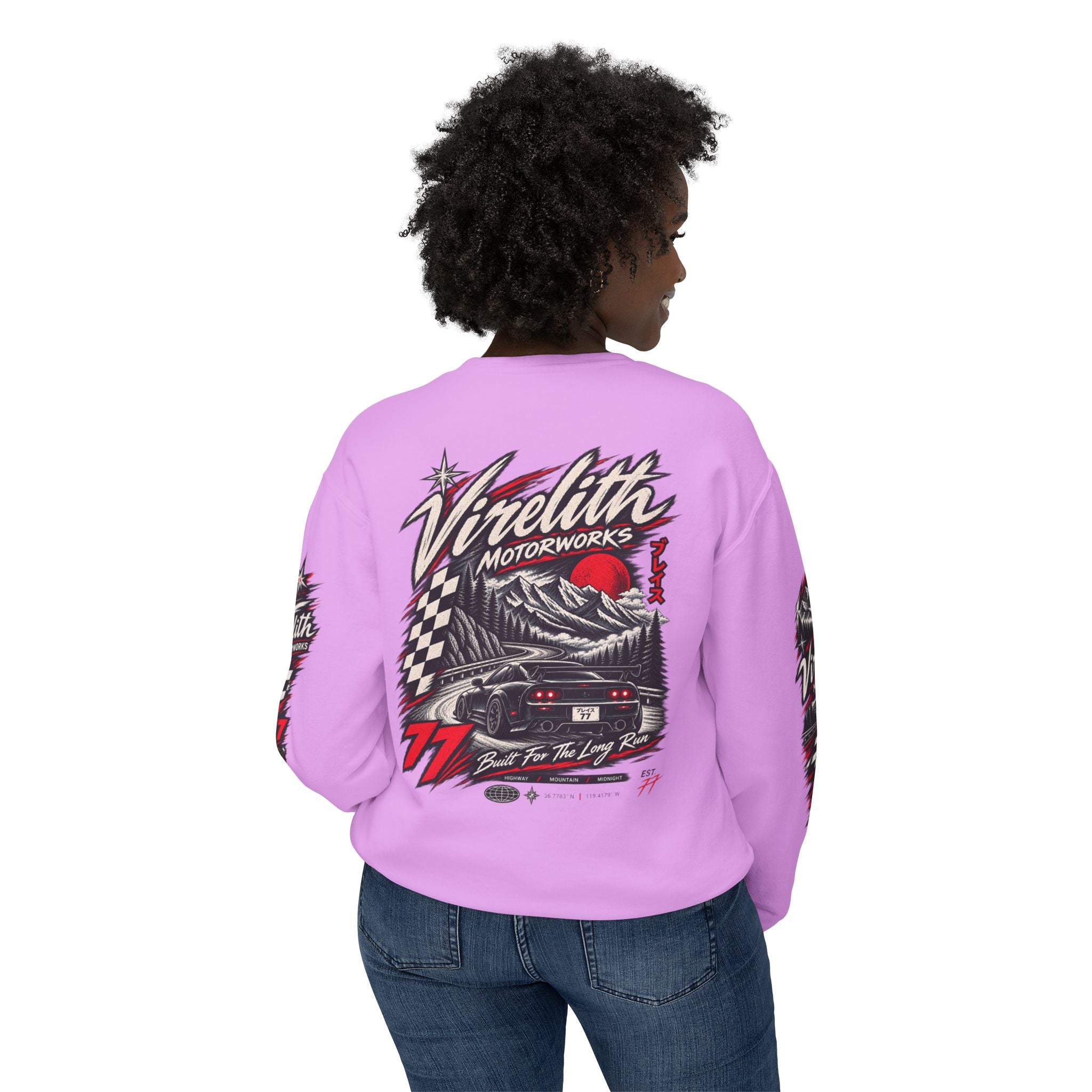 Motorworks Racing Crewneck Sweatshirt | Vintage Sleeve Graphic
