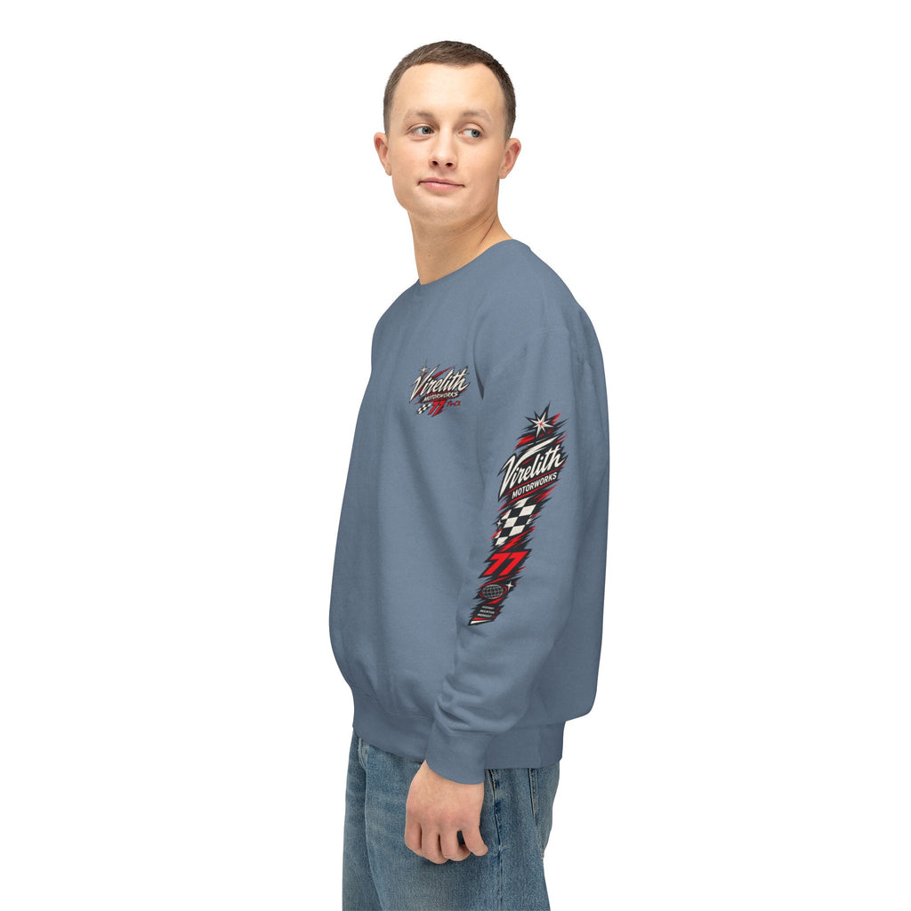 Motorworks Racing Crewneck Sweatshirt | Vintage Sleeve Graphic