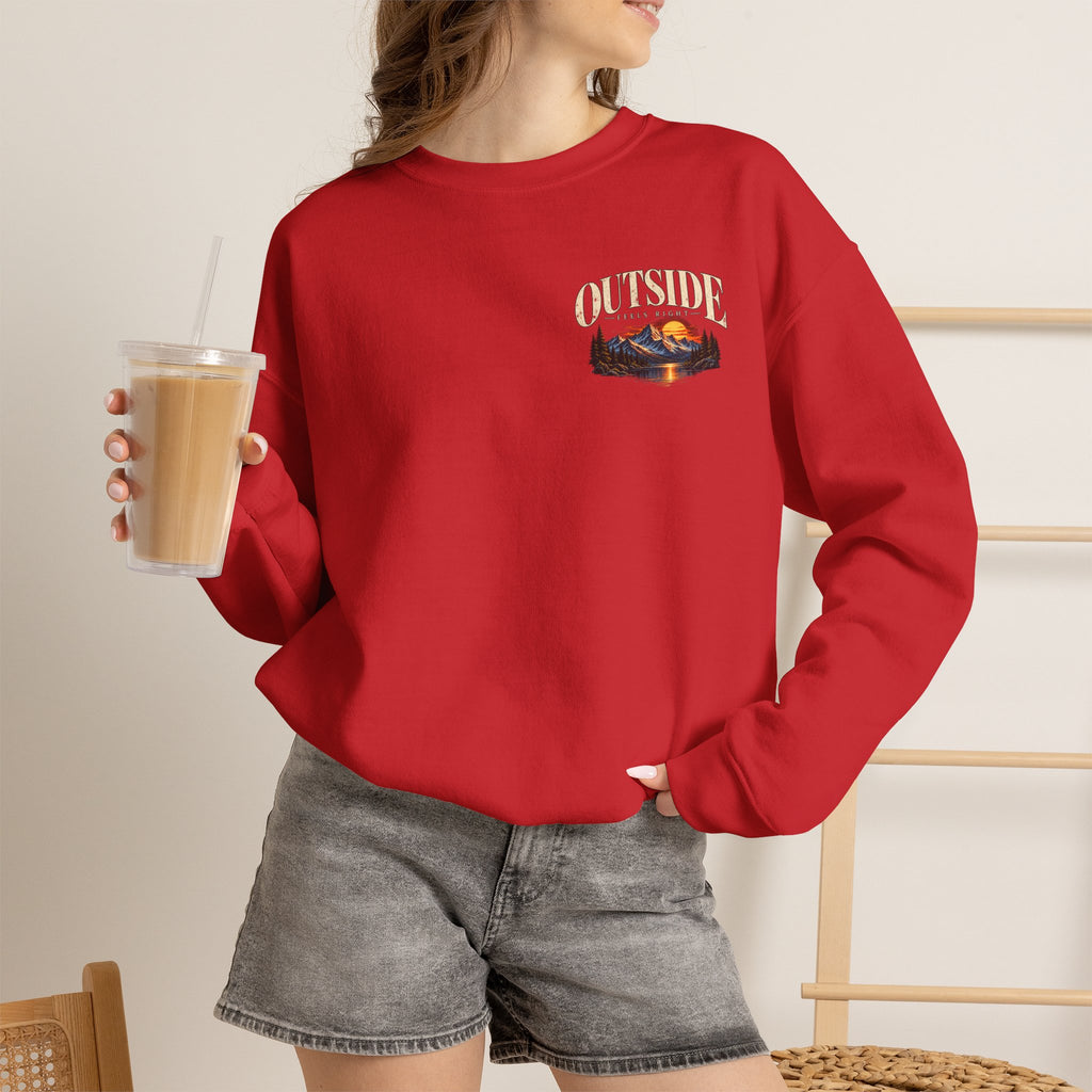 Outside Scenic Crewneck — Mountain Sunset Nature Graphic