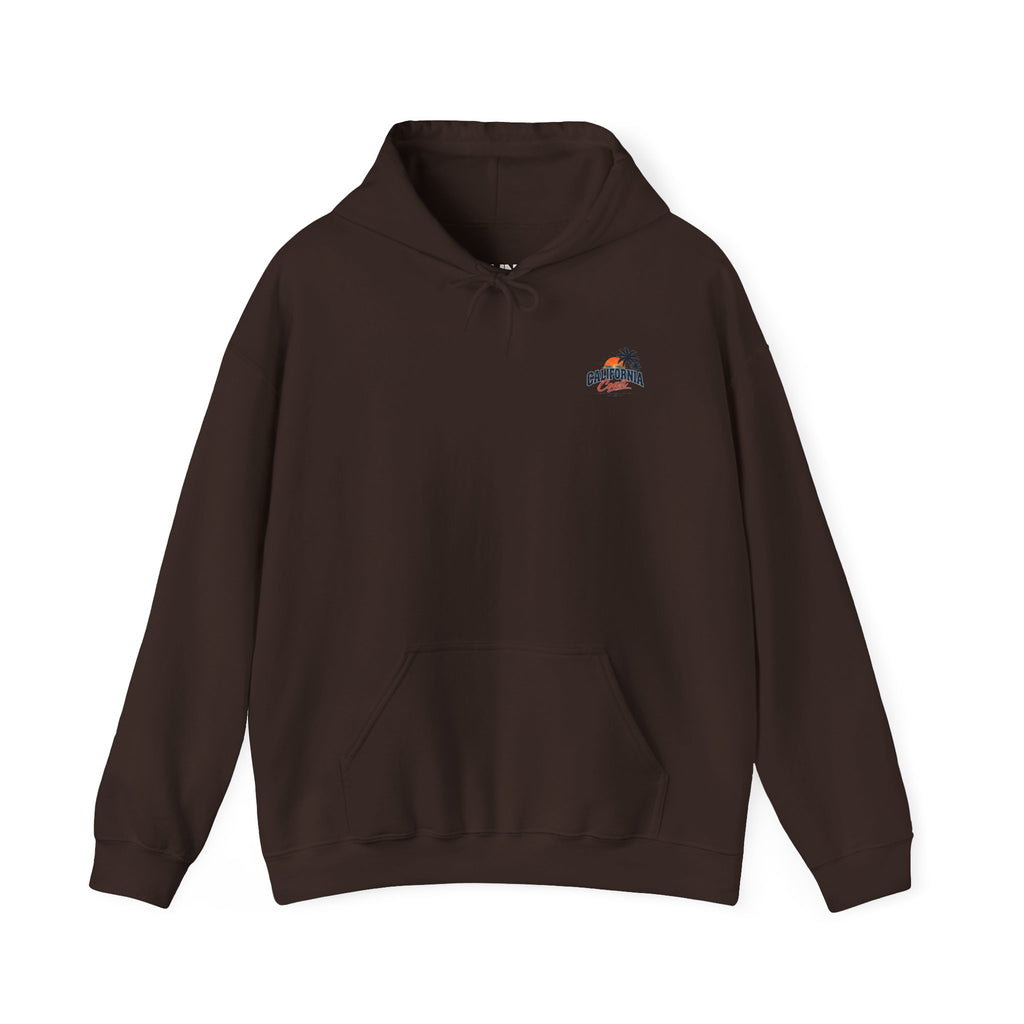 California Coast Hoodie — Vintage Car Sunset Palm Beach Graphic