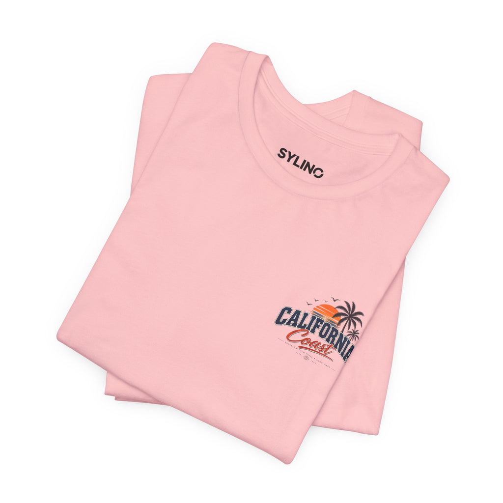 California Coast Pocket Tee — Retro Palm Surf Graphic