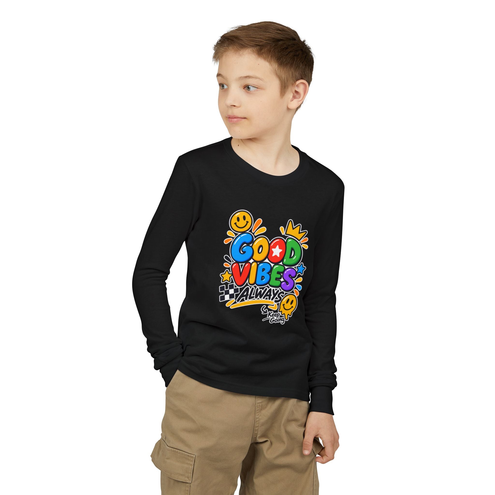 Good Vibes Always Youth Long Sleeve Tee — Positive Message Kids Shirt