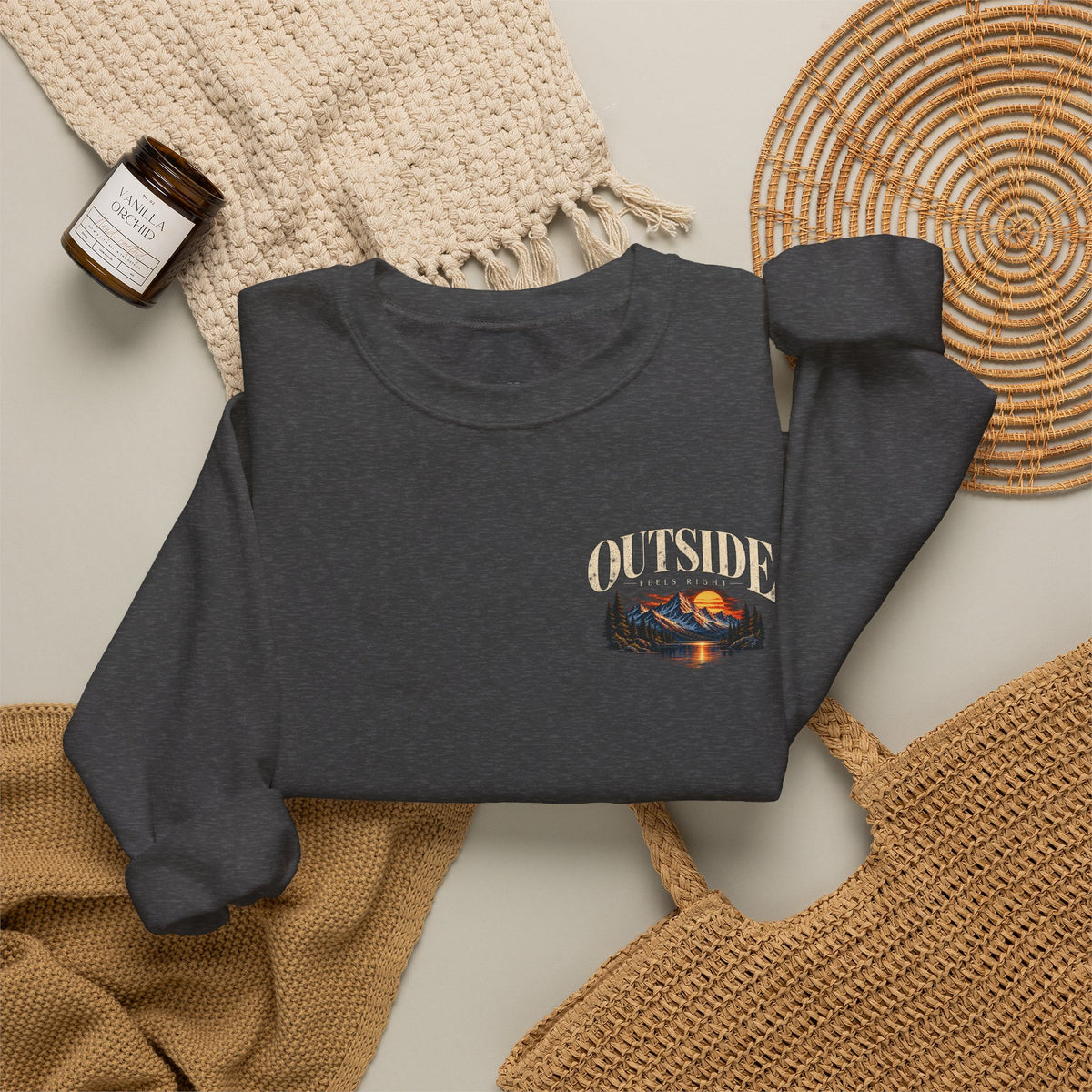 Outside Scenic Crewneck — Mountain Sunset Nature Graphic