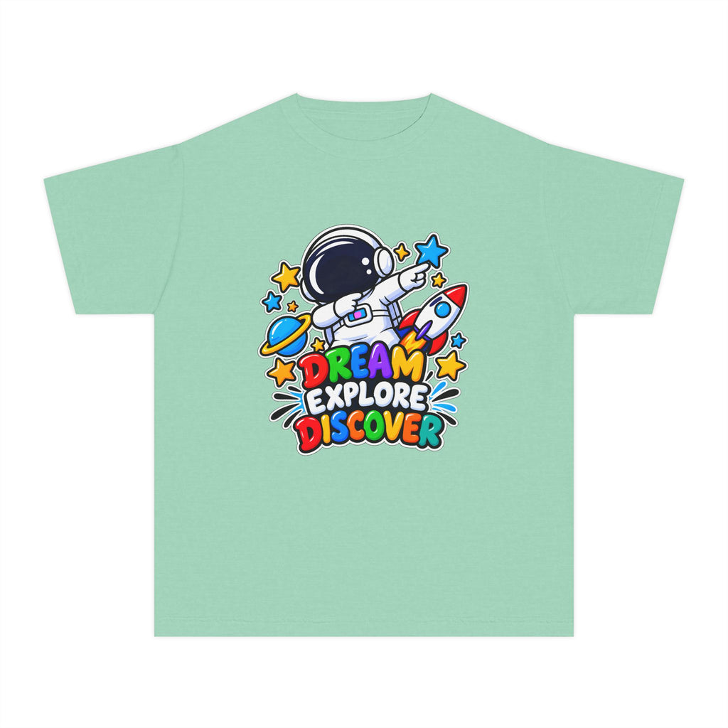 Youth Space Adventure Tee – “Dream Explore Discover / Small Steps Big Future”