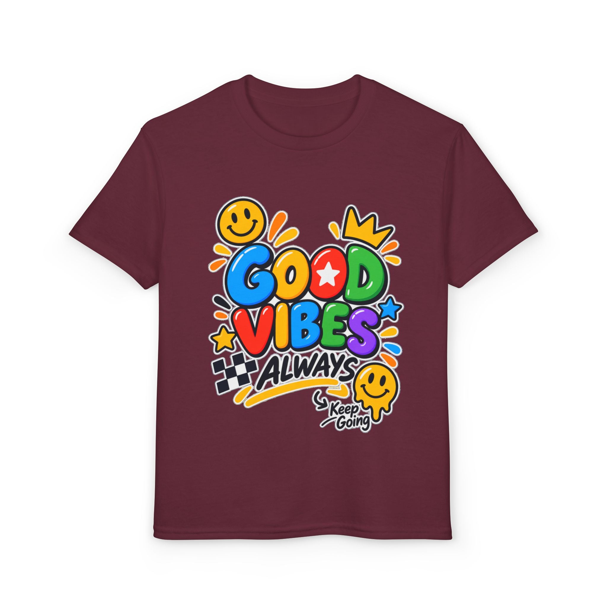 Youth T-Shirt — "Good Vibes Always" Colorful Positive Message Tee