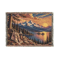 Mountain Lake Woven Blanket — Sunset Scenic Throw for Cabin, Camping & Cozy Home Decor