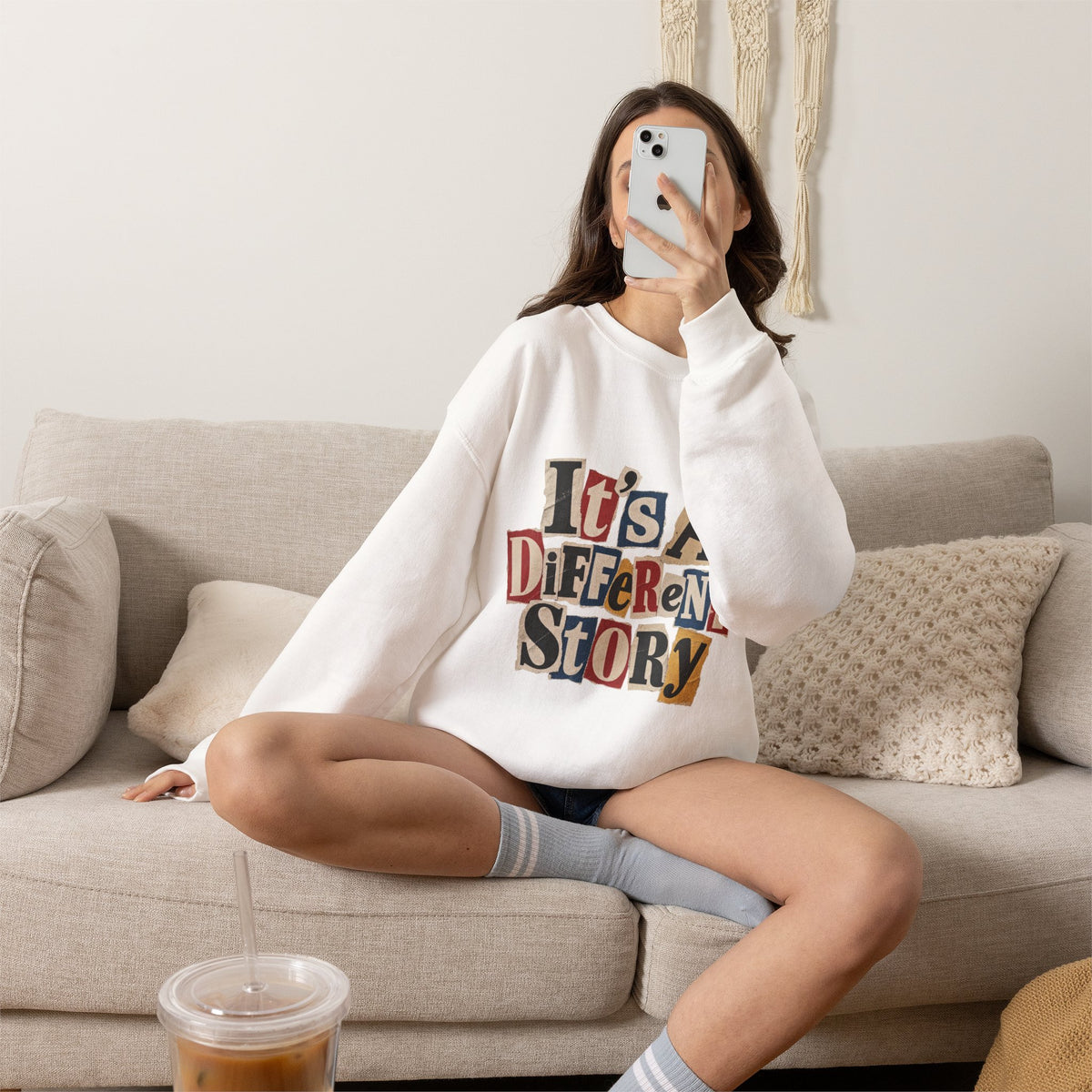Crewneck Sweatshirt - "It's A Different Story" Retro Collage Graphic