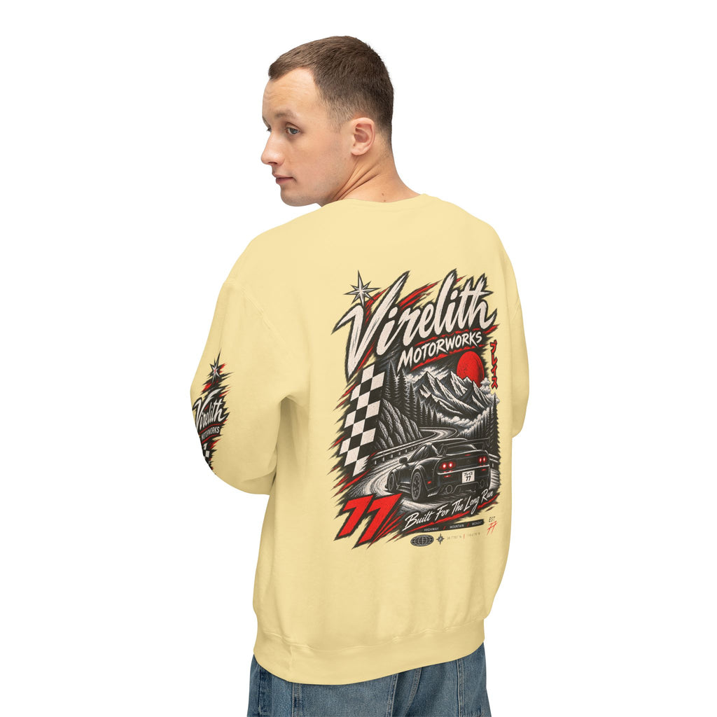 Motorworks Racing Crewneck Sweatshirt | Vintage Sleeve Graphic