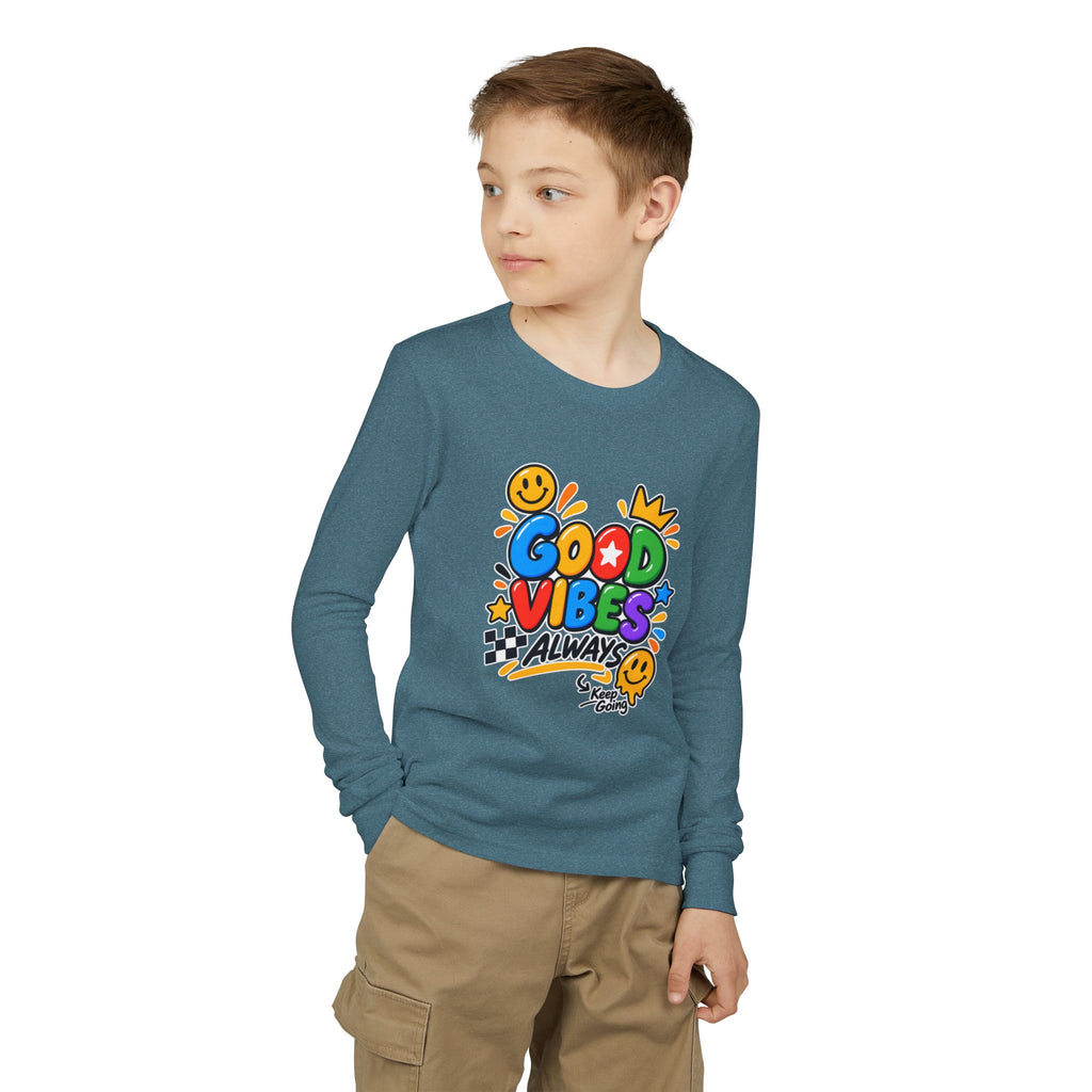 Good Vibes Always Youth Long Sleeve Tee — Positive Message Kids Shirt