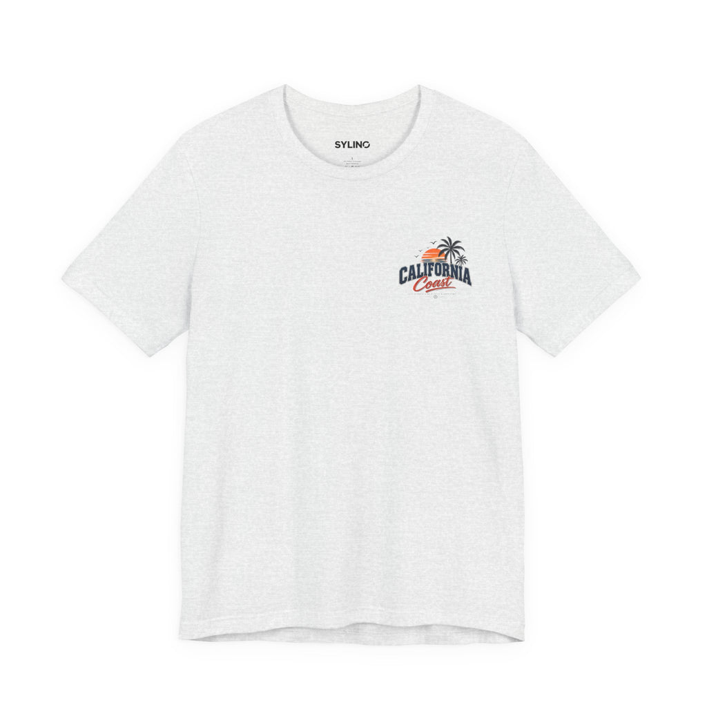 California Coast Pocket Tee — Retro Palm Surf Graphic