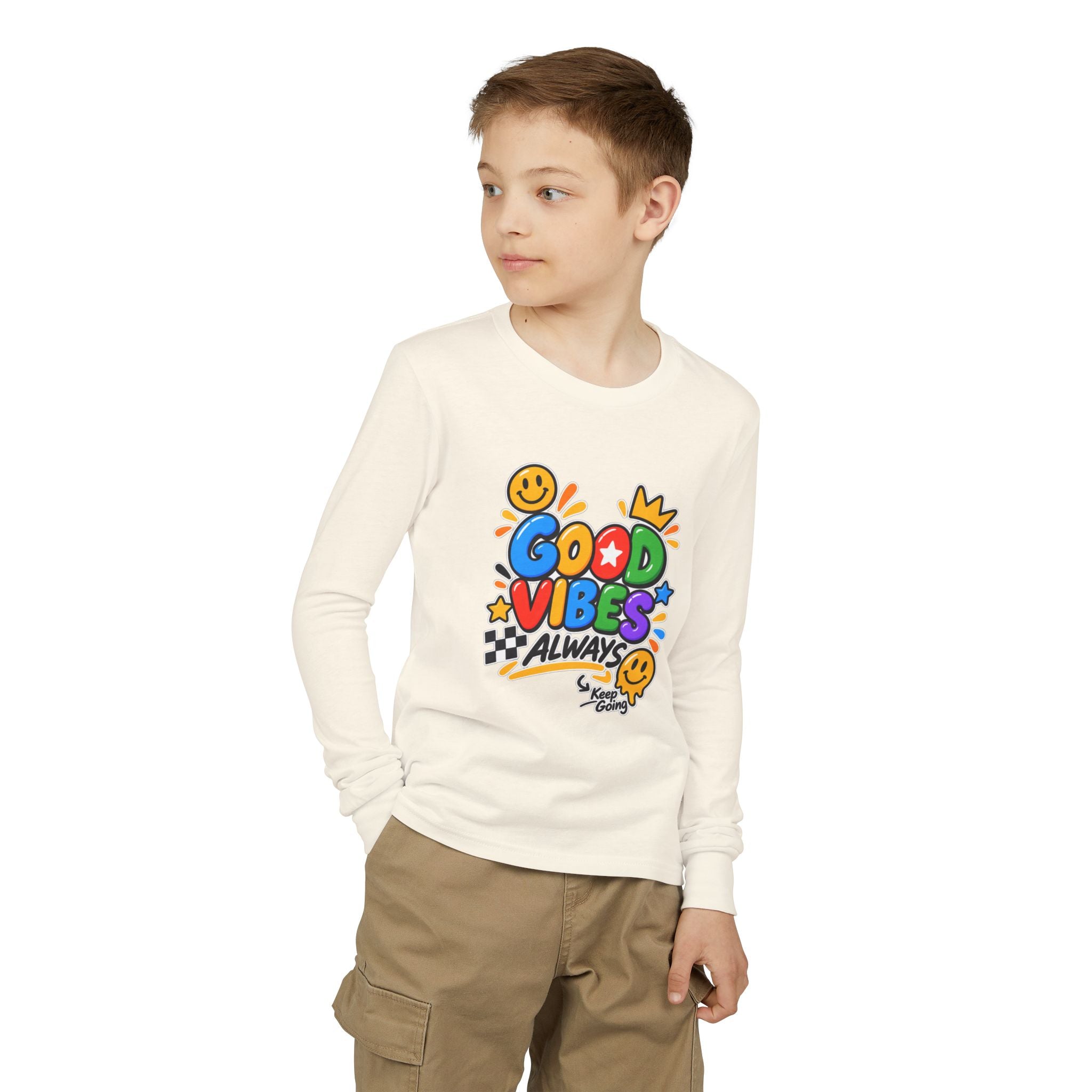 Good Vibes Always Youth Long Sleeve Tee — Positive Message Kids Shirt