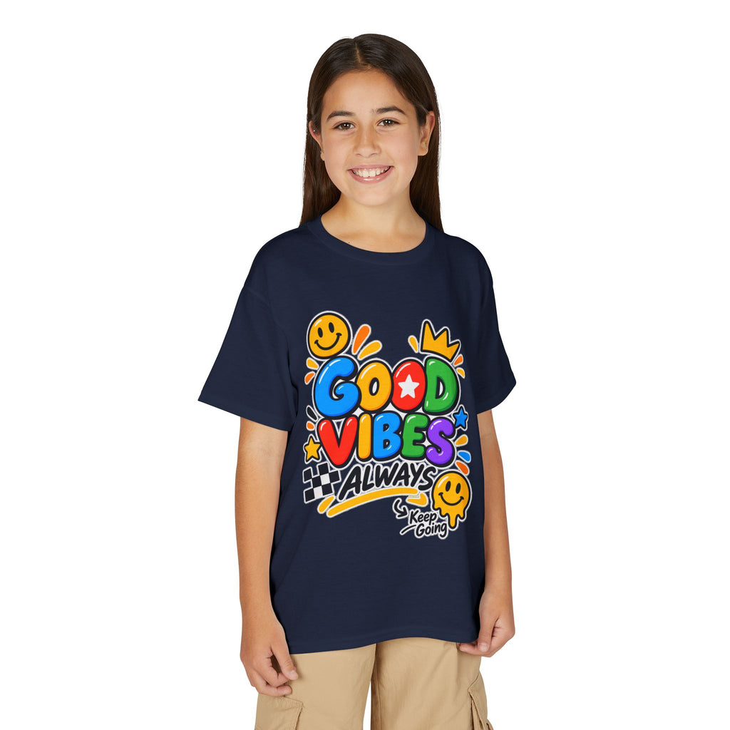 Youth T-Shirt — "Good Vibes Always" Colorful Positive Message Tee