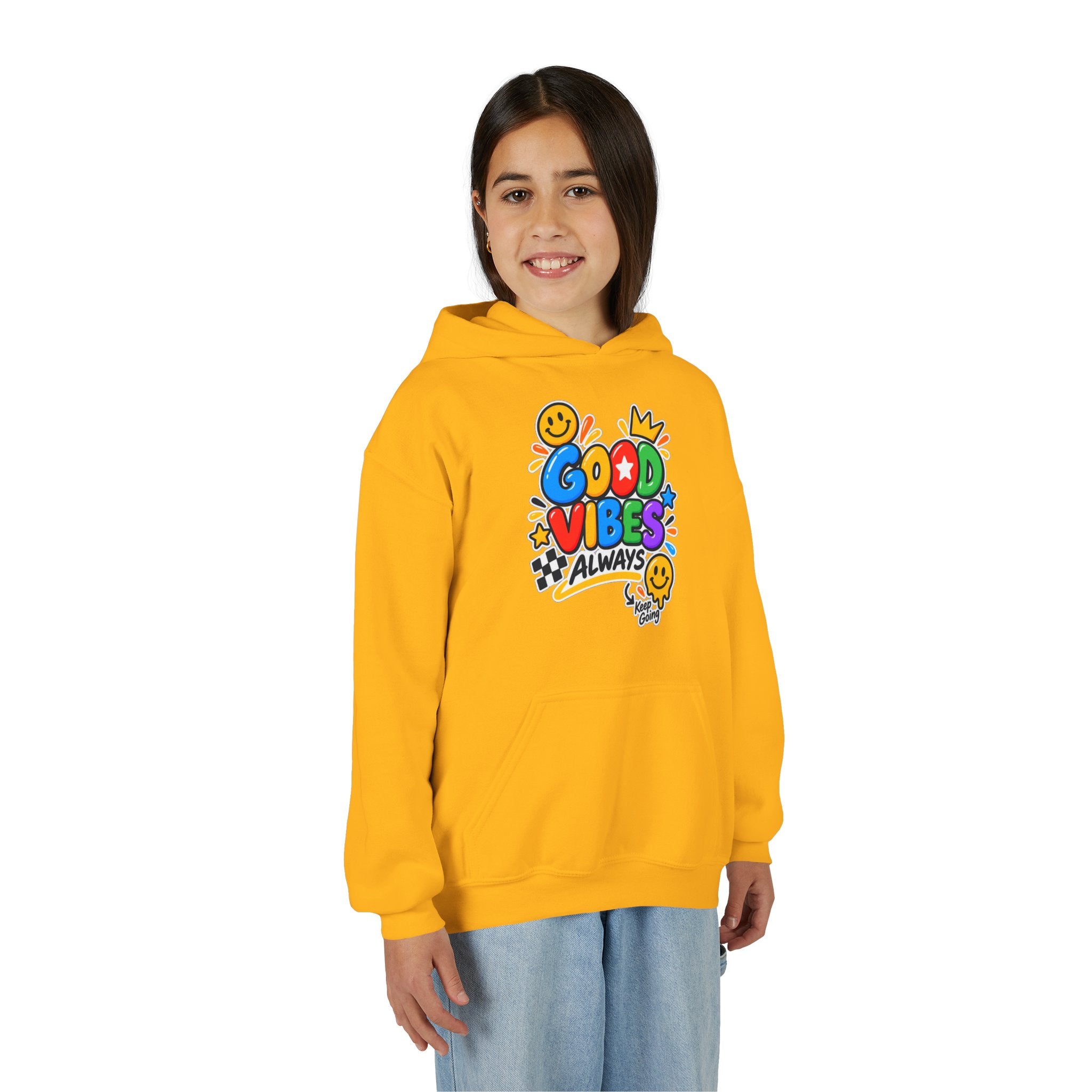 Youth Hoodie - "Good Vibes Always" Colorful Positive Graphic