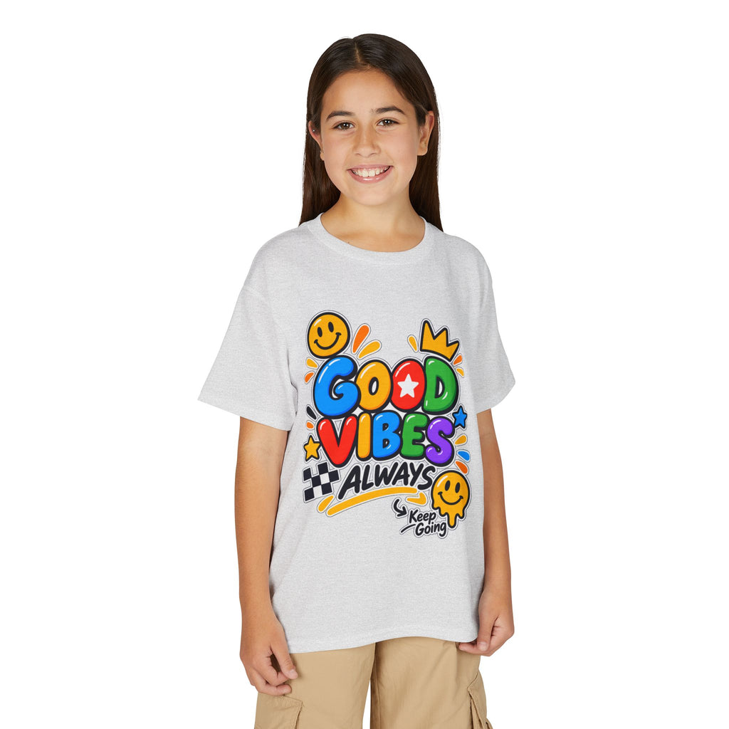 Youth T-Shirt — "Good Vibes Always" Colorful Positive Message Tee