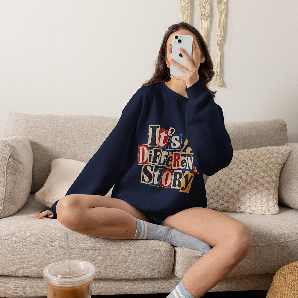 Crewneck Sweatshirt - "It's A Different Story" Retro Collage Graphic