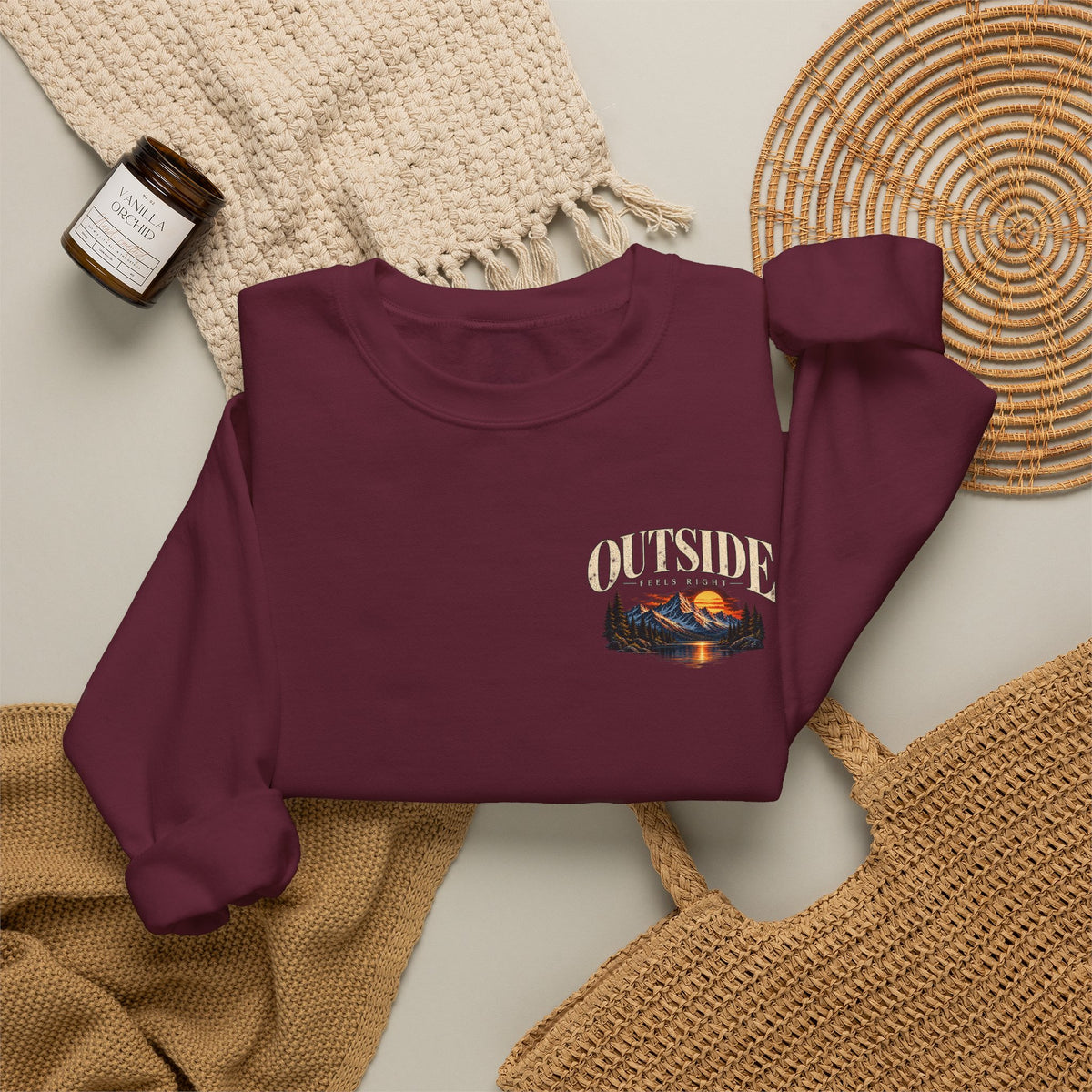Outside Scenic Crewneck — Mountain Sunset Nature Graphic