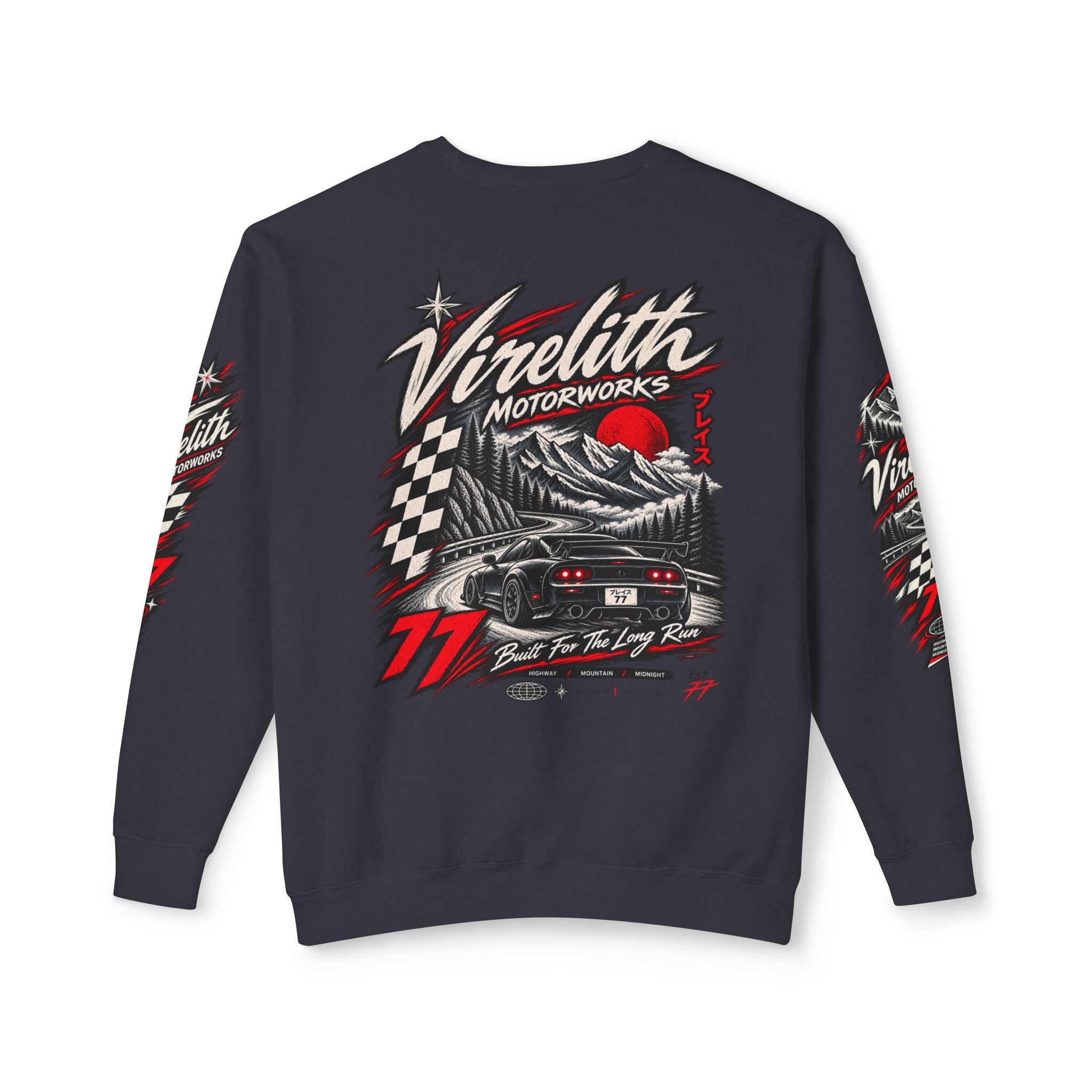 Motorworks Racing Crewneck Sweatshirt | Vintage Sleeve Graphic