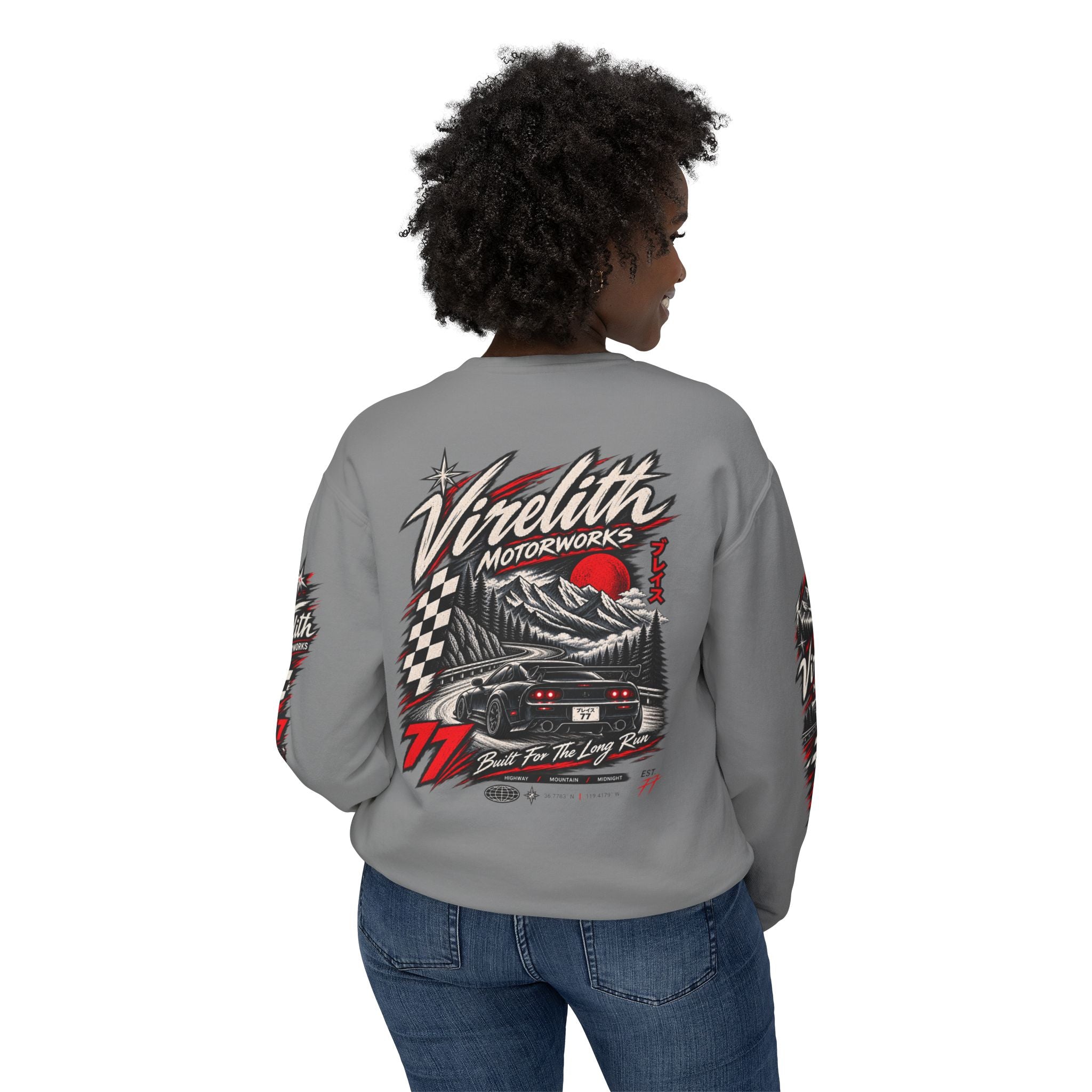 Motorworks Racing Crewneck Sweatshirt | Vintage Sleeve Graphic