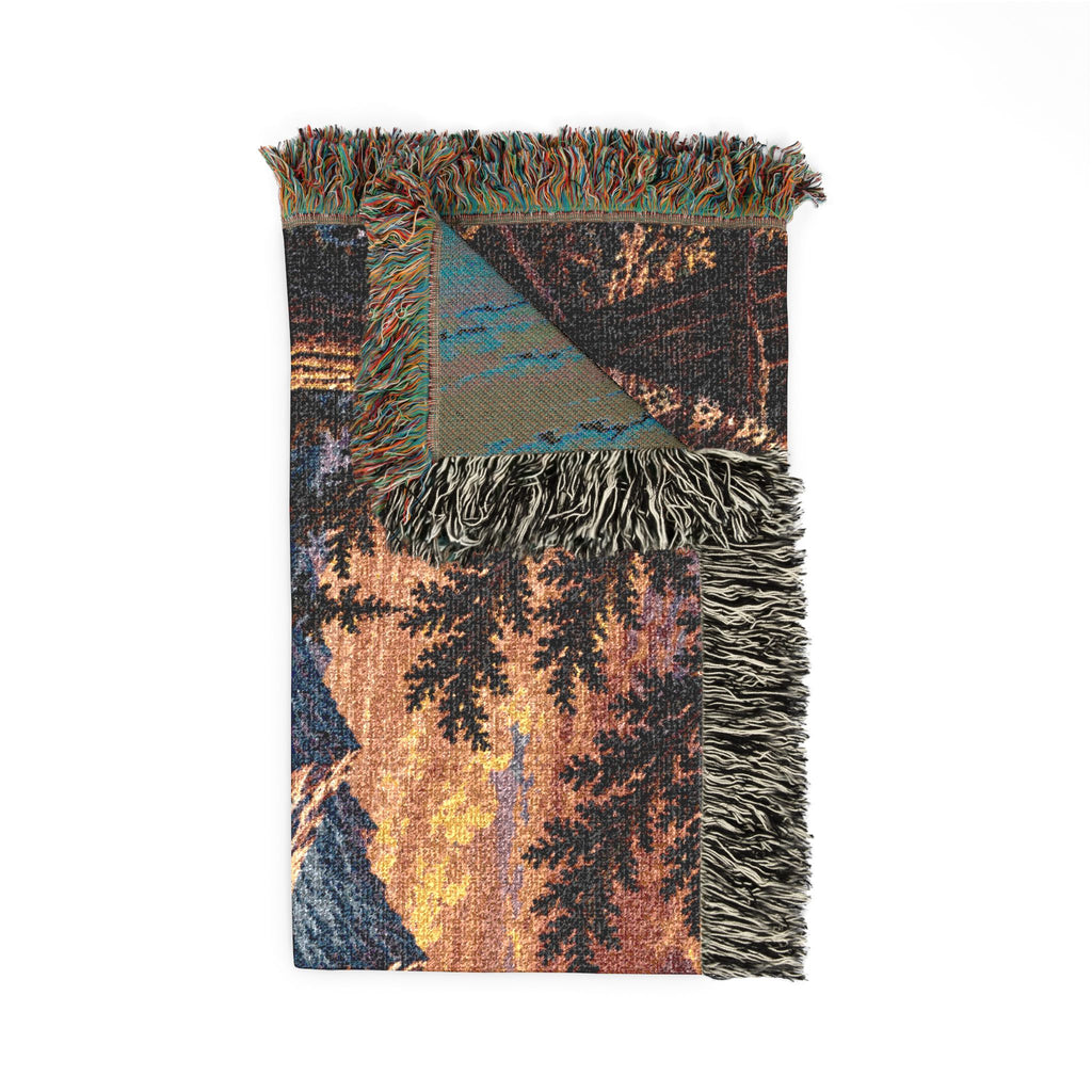 Mountain Lake Woven Blanket — Sunset Scenic Throw for Cabin, Camping & Cozy Home Decor