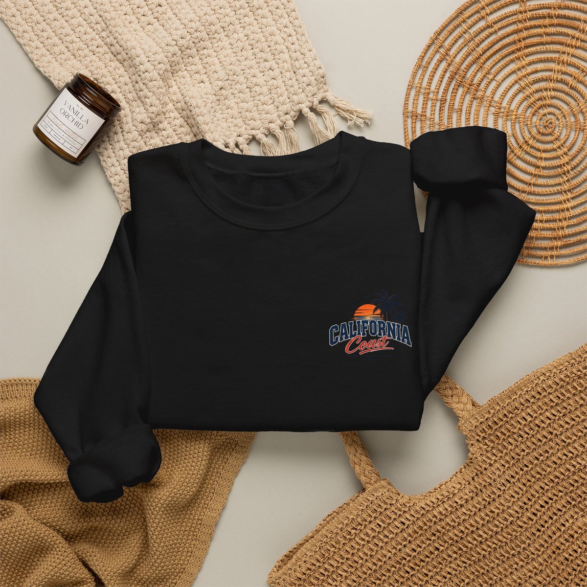 California Coast Crewneck Sweatshirt — Retro Palm Tree Graphic