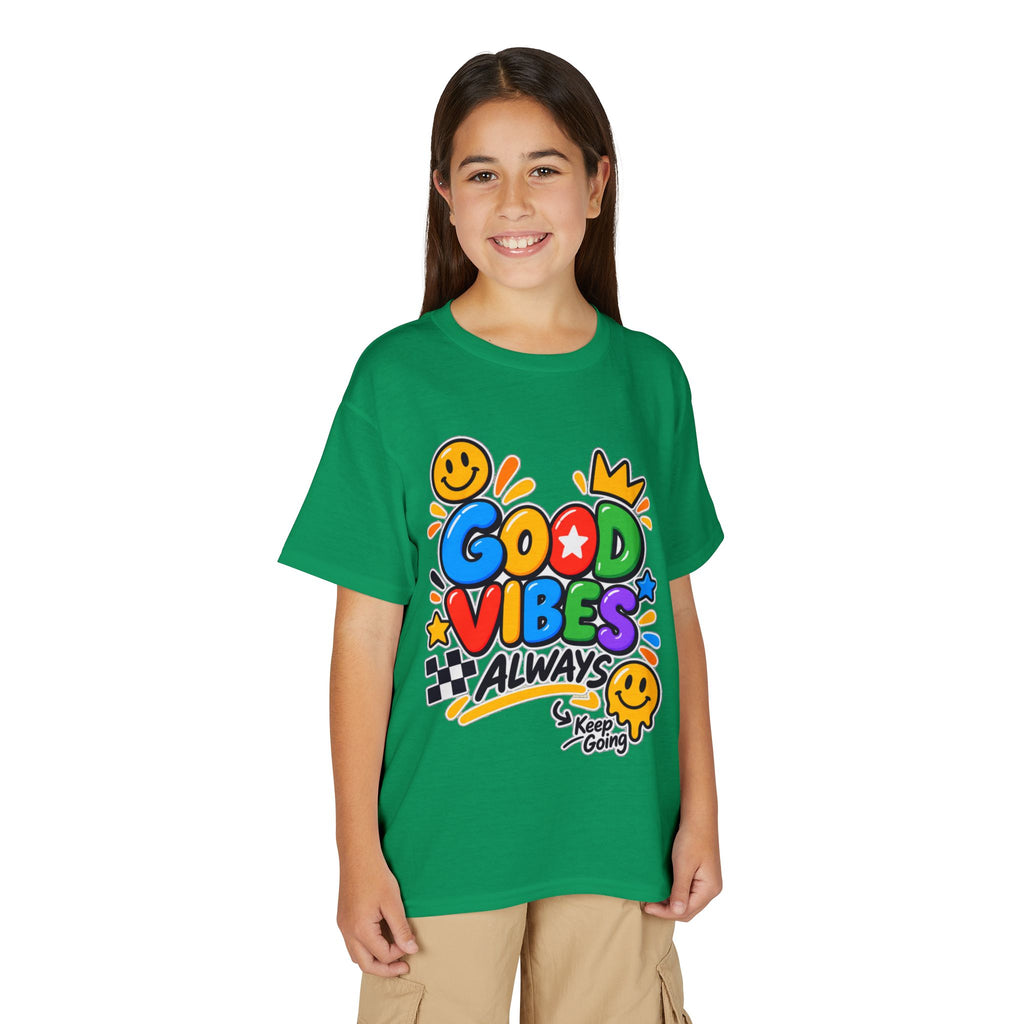 Youth T-Shirt — "Good Vibes Always" Colorful Positive Message Tee