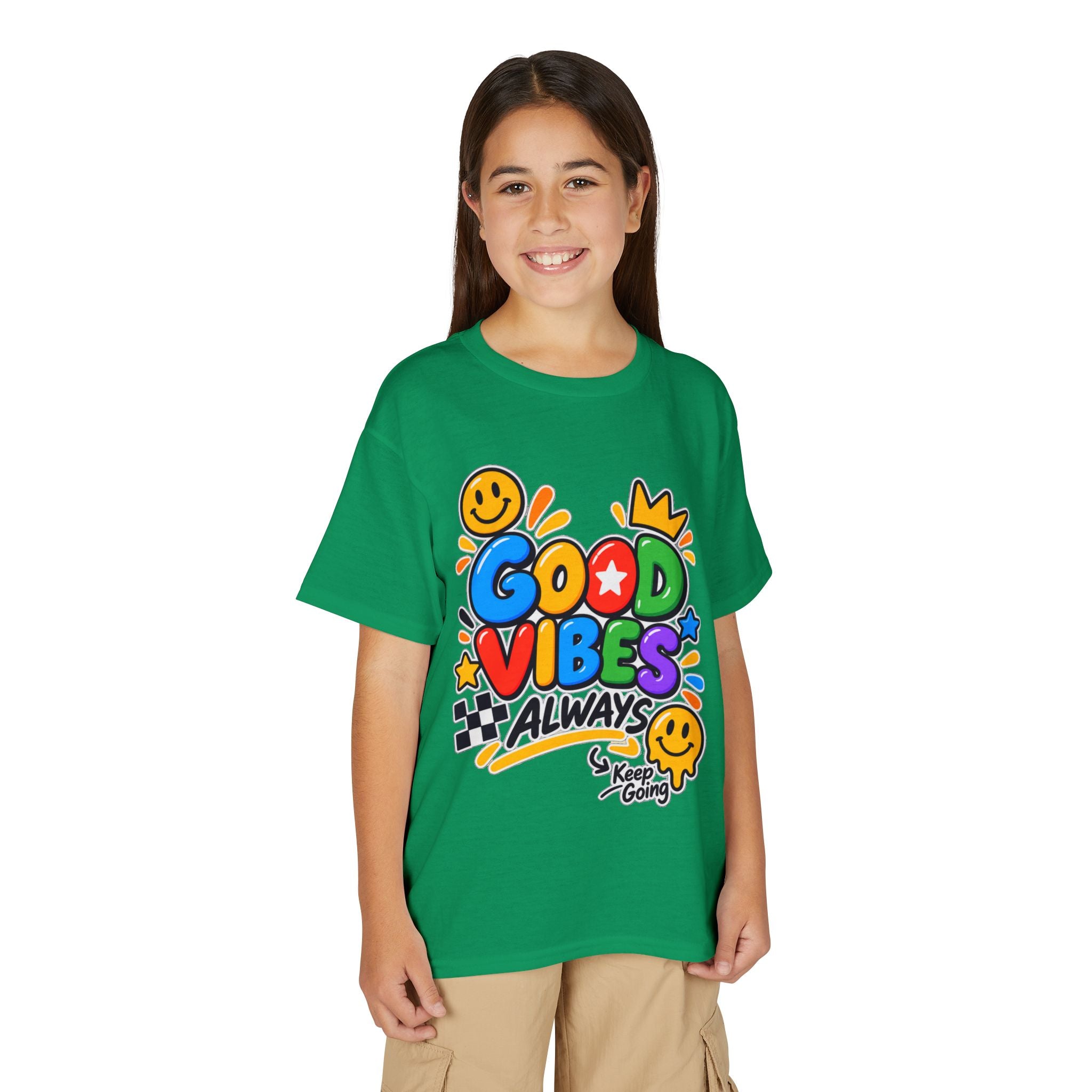 Youth T-Shirt — "Good Vibes Always" Colorful Positive Message Tee