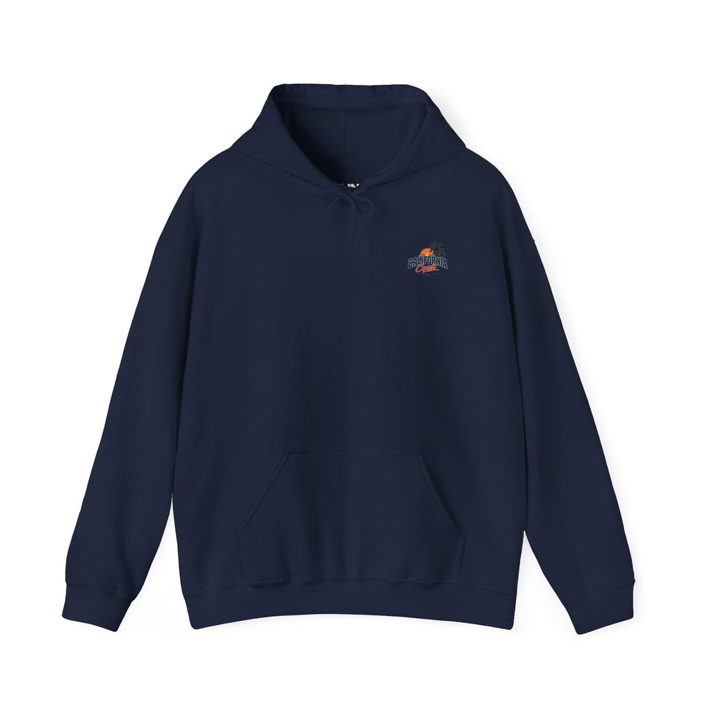 California Coast Hoodie — Vintage Car Sunset Palm Beach Graphic