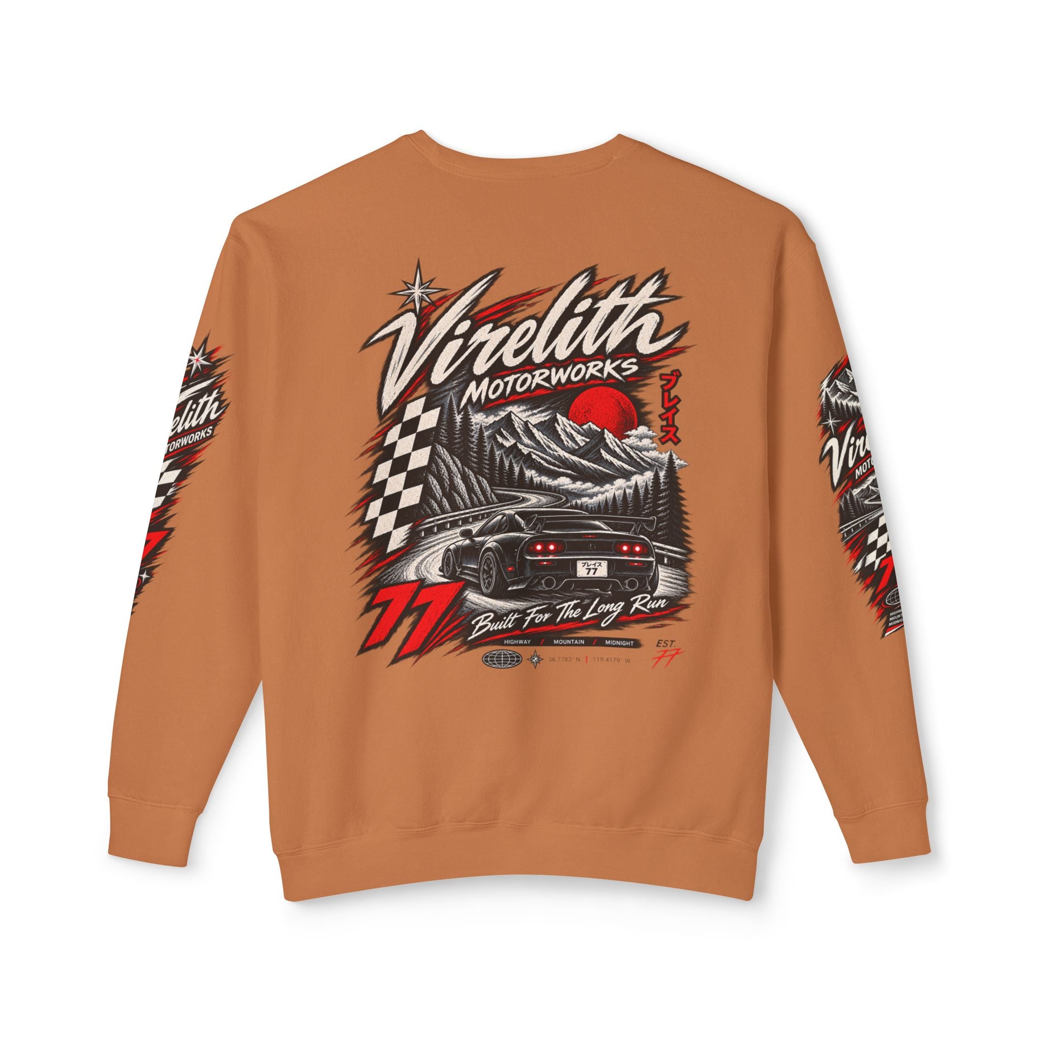 Motorworks Racing Crewneck Sweatshirt | Vintage Sleeve Graphic
