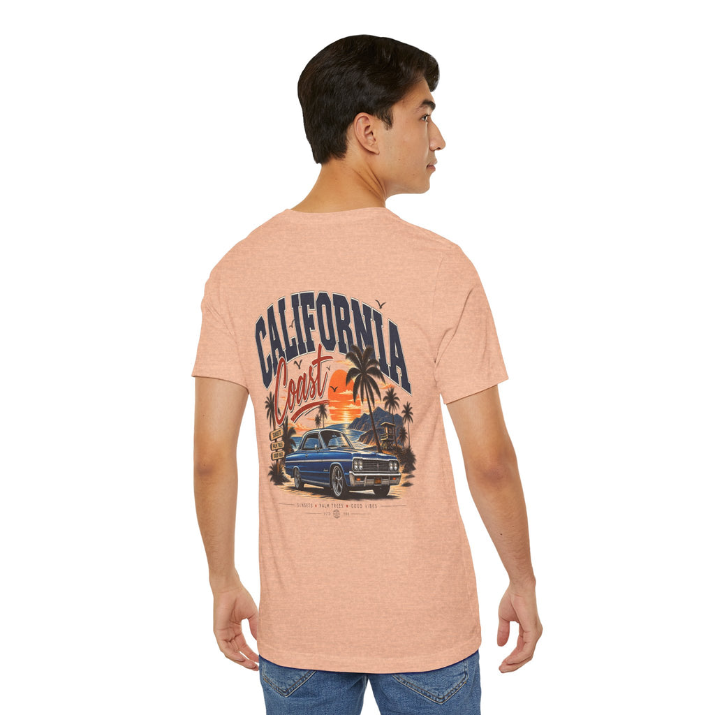 California Coast Pocket Tee — Retro Palm Surf Graphic