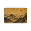 Japanese Torii Mountain Desk Mat — Vintage Sepia Landscape Gaming Mousepad