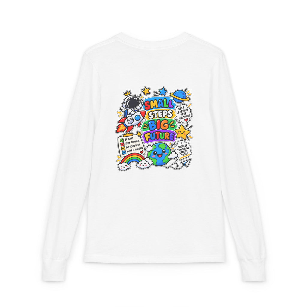 Youth Long Sleeve Tee — 'Dream Explore Discover' Colorful Space Kids Shirt
