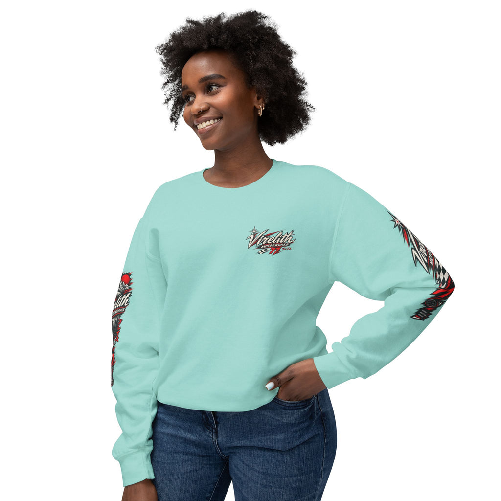 Motorworks Racing Crewneck Sweatshirt | Vintage Sleeve Graphic