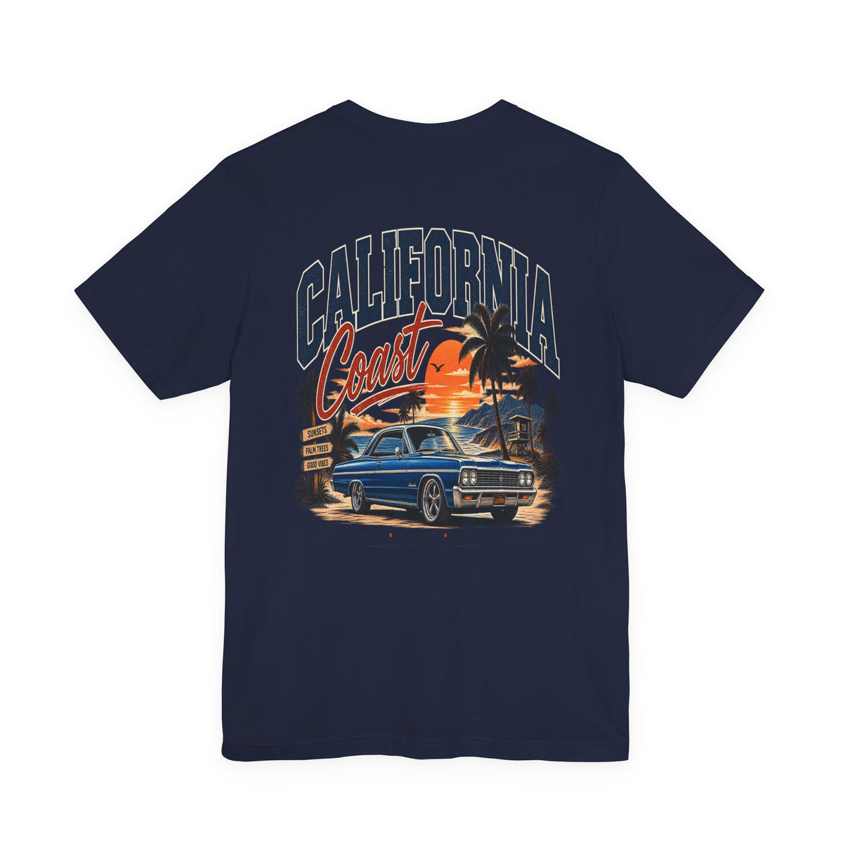 California Coast Pocket Tee — Retro Palm Surf Graphic