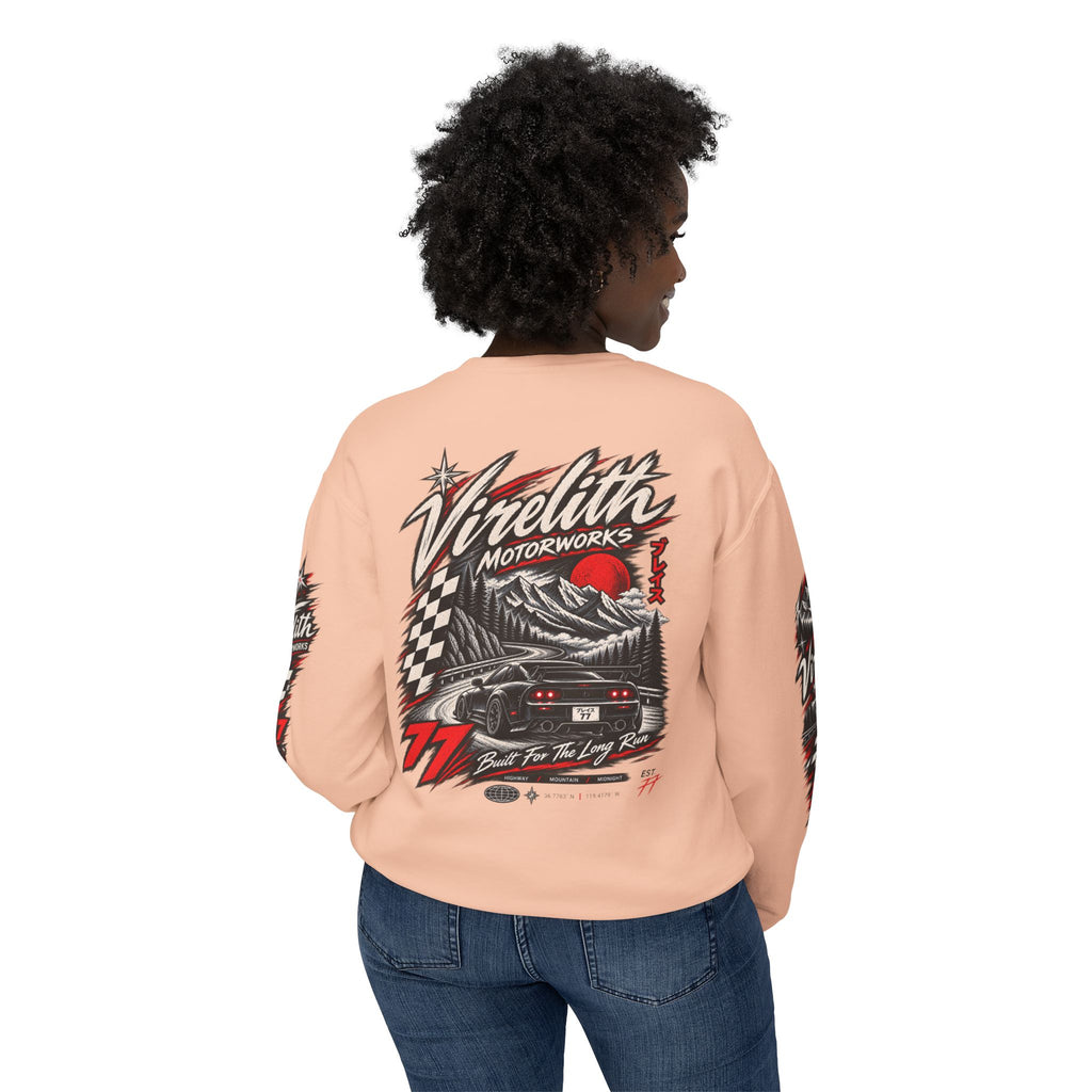 Motorworks Racing Crewneck Sweatshirt | Vintage Sleeve Graphic