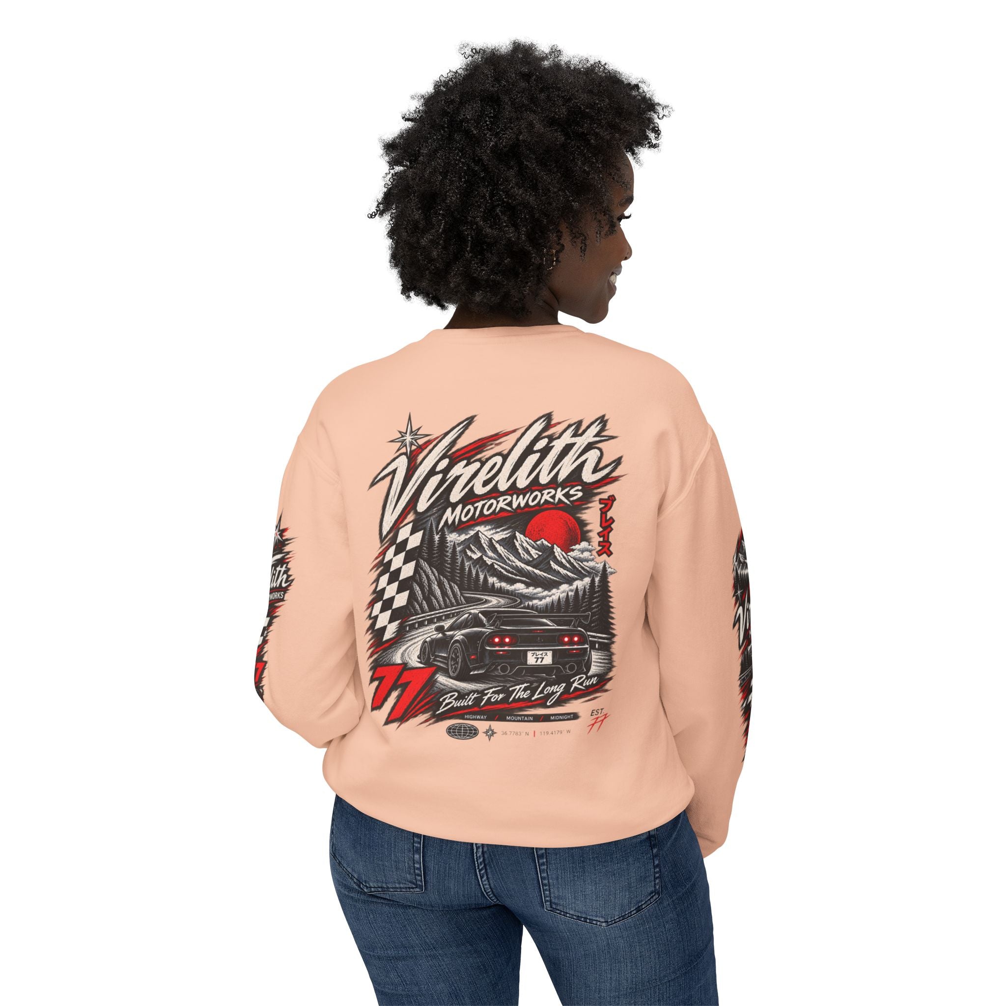 Motorworks Racing Crewneck Sweatshirt | Vintage Sleeve Graphic