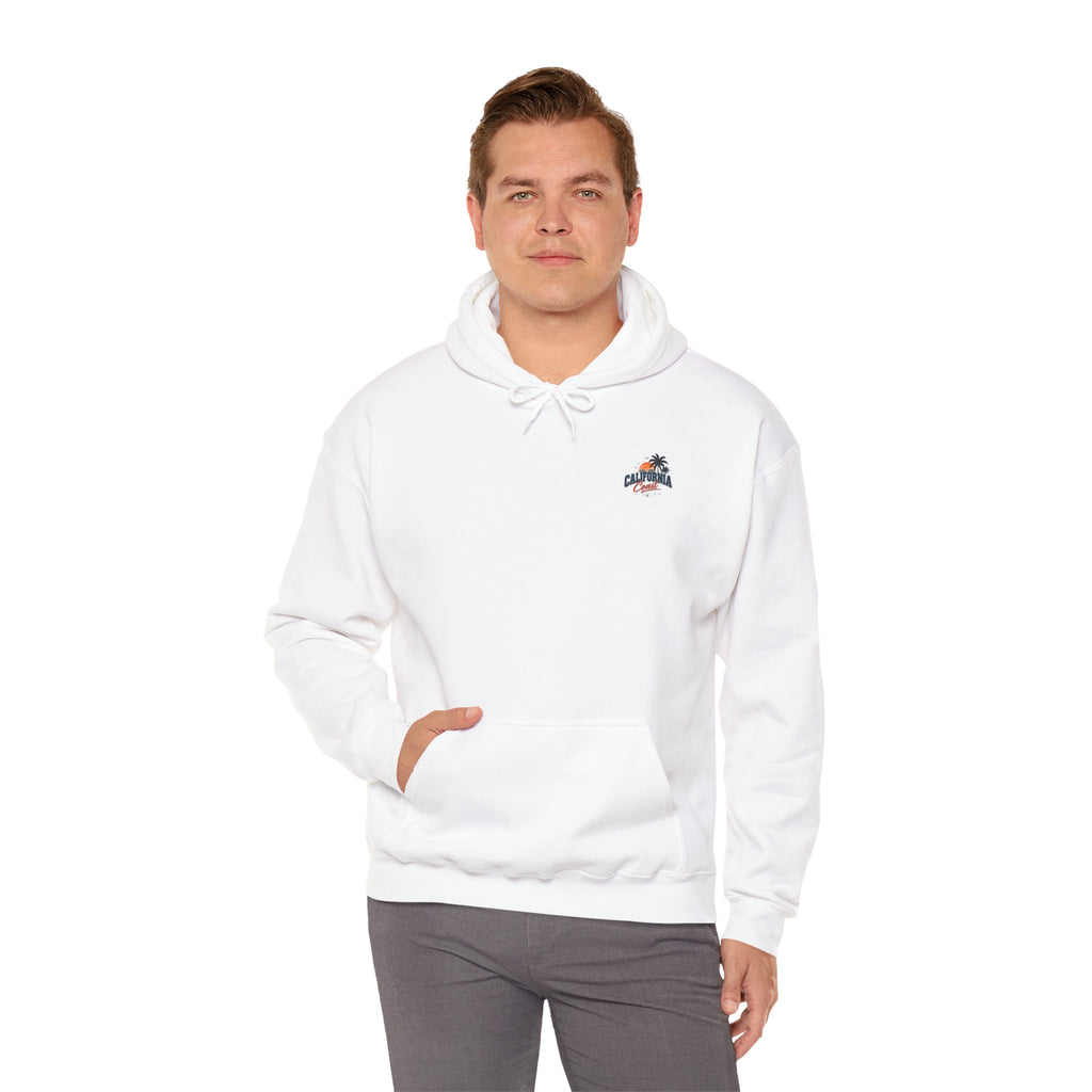 California Coast Hoodie — Vintage Car Sunset Palm Beach Graphic