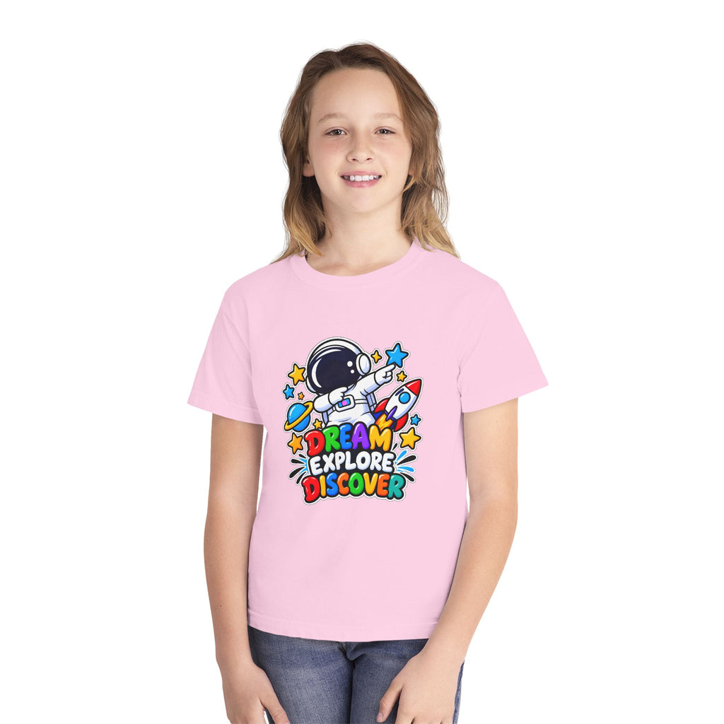Youth Space Adventure Tee – “Dream Explore Discover / Small Steps Big Future”
