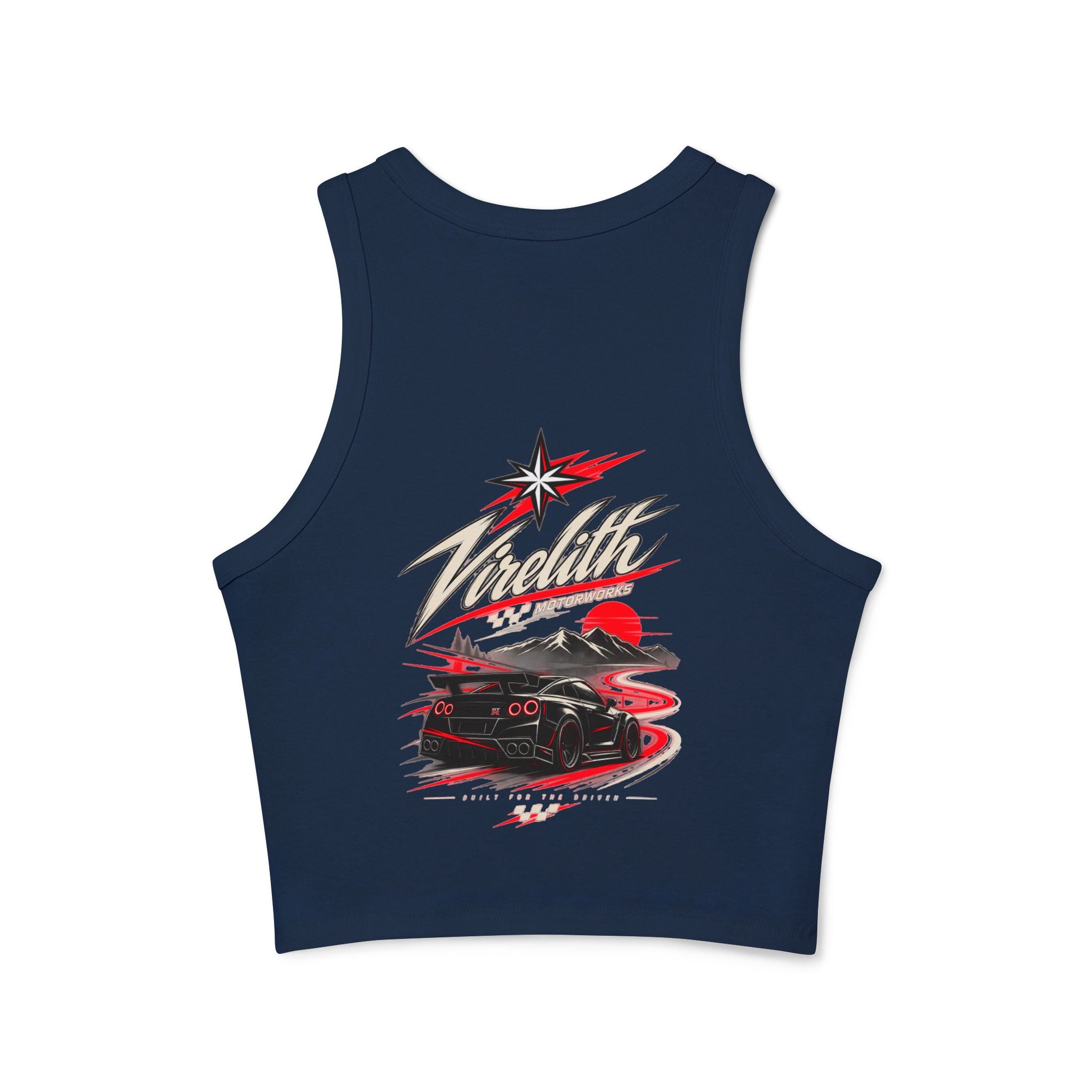 Racer Tank Top — Vintage Speed Virelith Graphic (Front Logo & Back Racing Car)