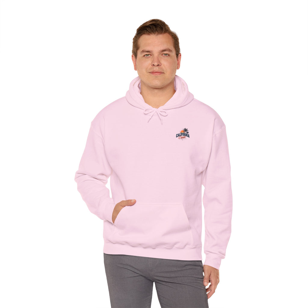 California Coast Hoodie — Vintage Car Sunset Palm Beach Graphic