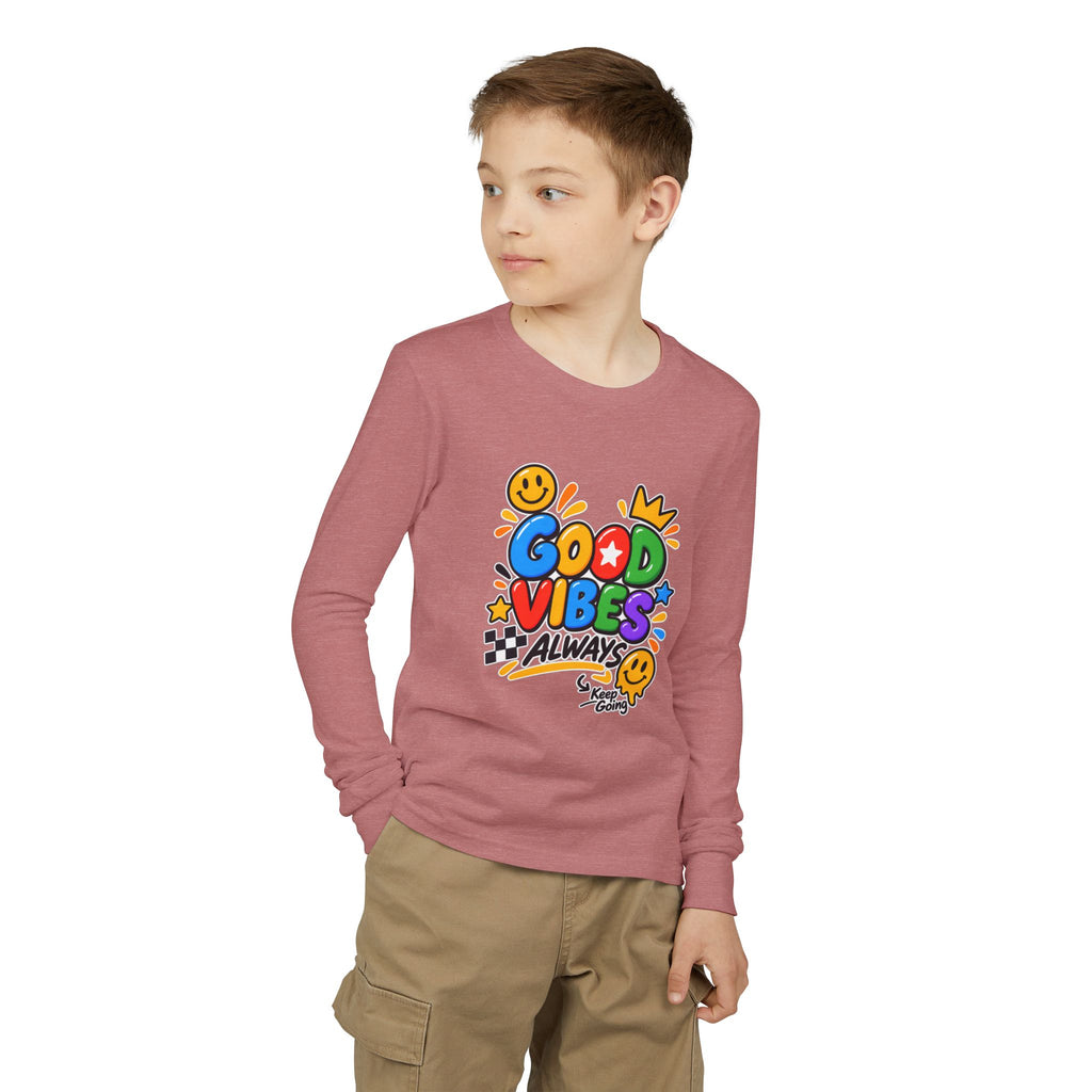 Good Vibes Always Youth Long Sleeve Tee — Positive Message Kids Shirt
