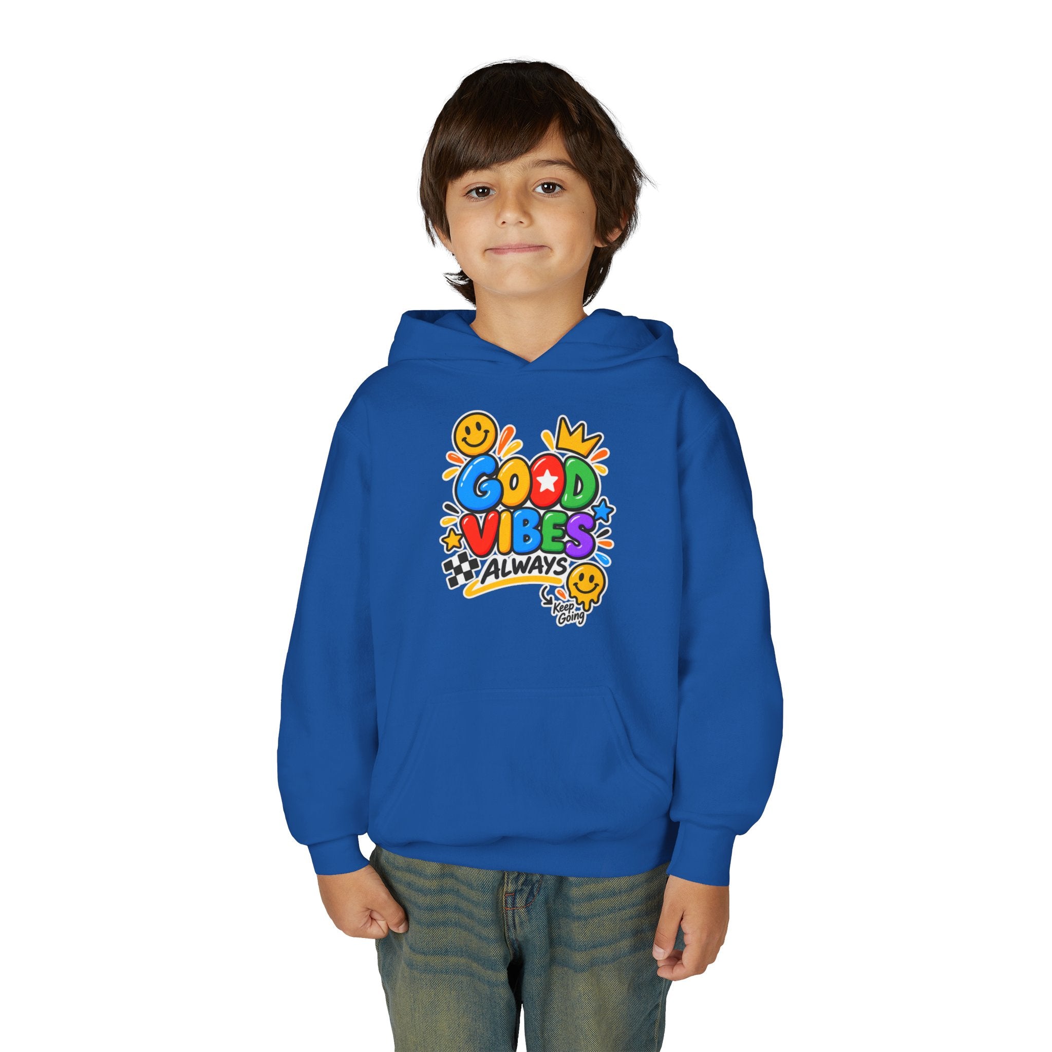 Youth Hoodie - "Good Vibes Always" Colorful Positive Graphic